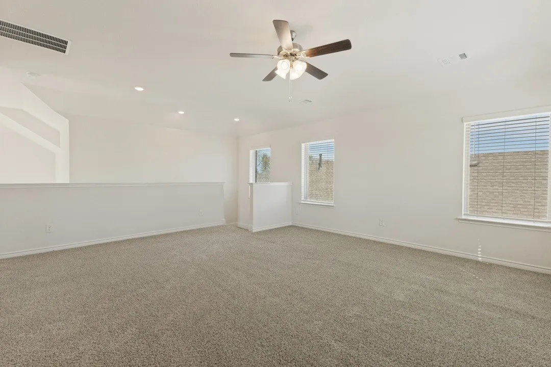 Carpet and ceiling fan for game room