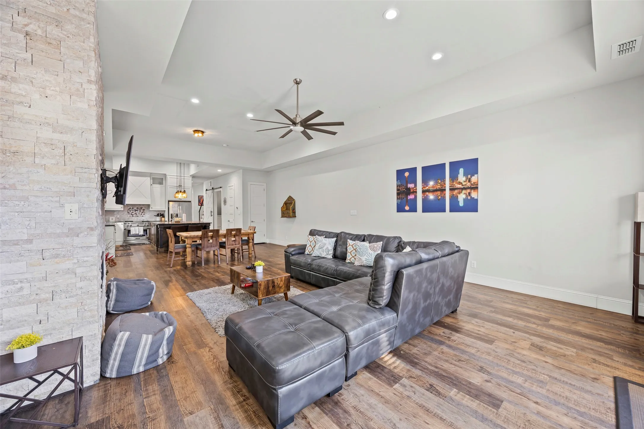 Awesome, open floor plan! The kitchen, dining and living rooms all flow together