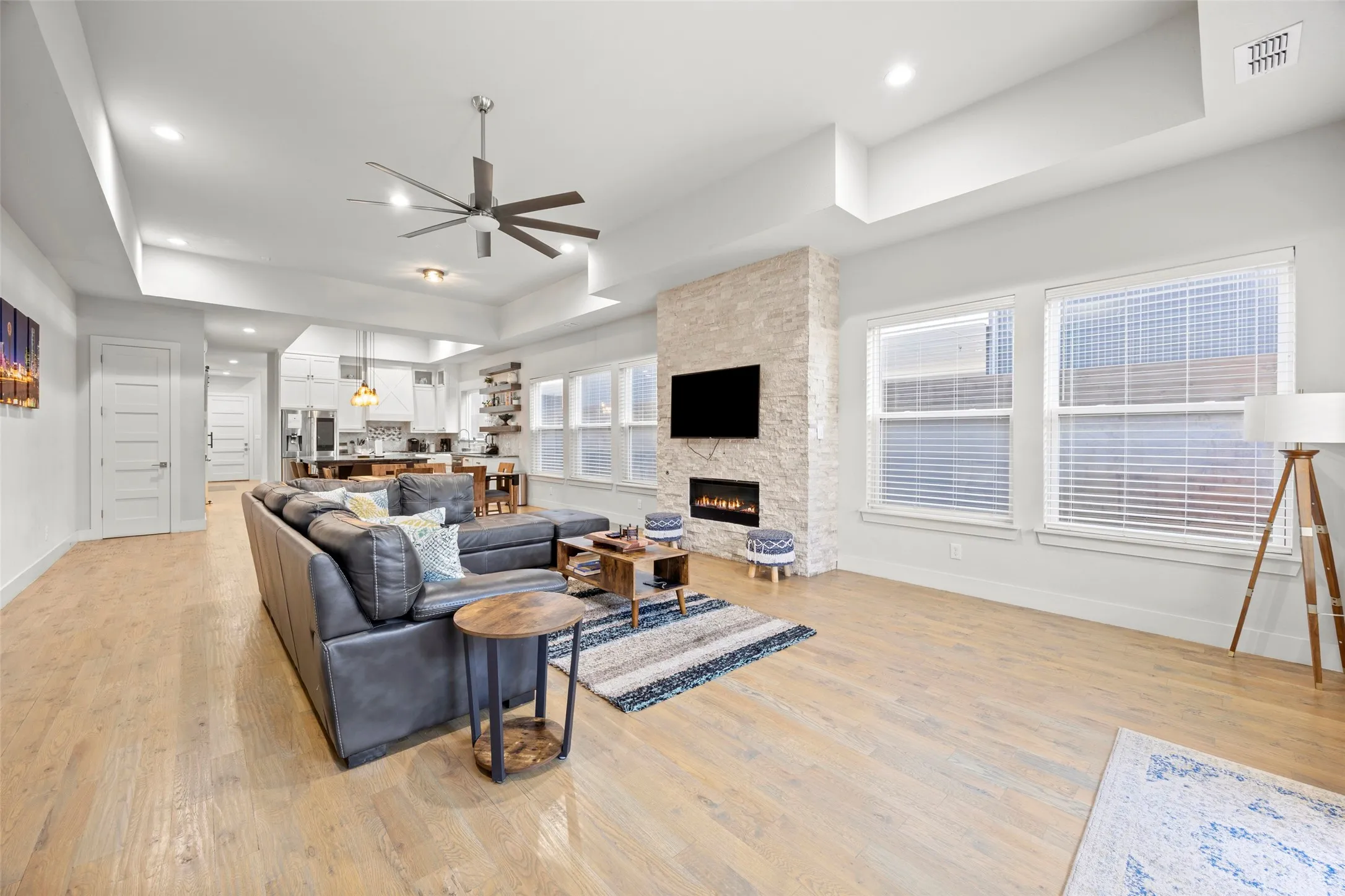 Awesome, open floor plan! The kitchen, dining and living rooms all flow together