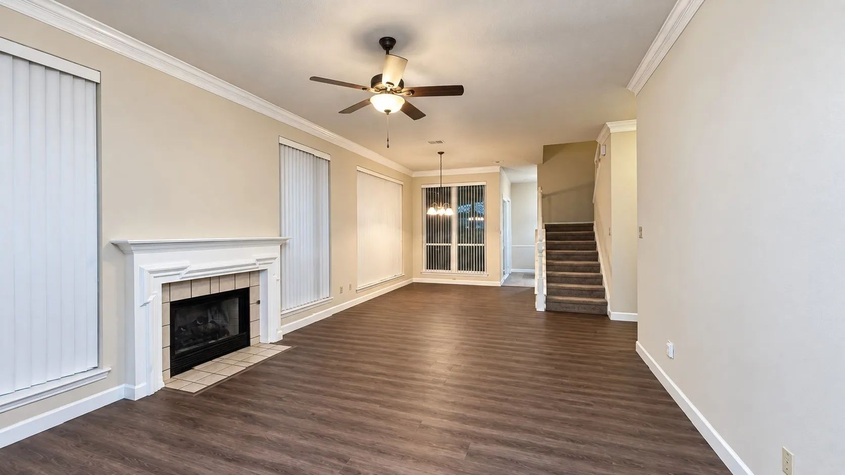 Spacious living area featuring with gas fireplace