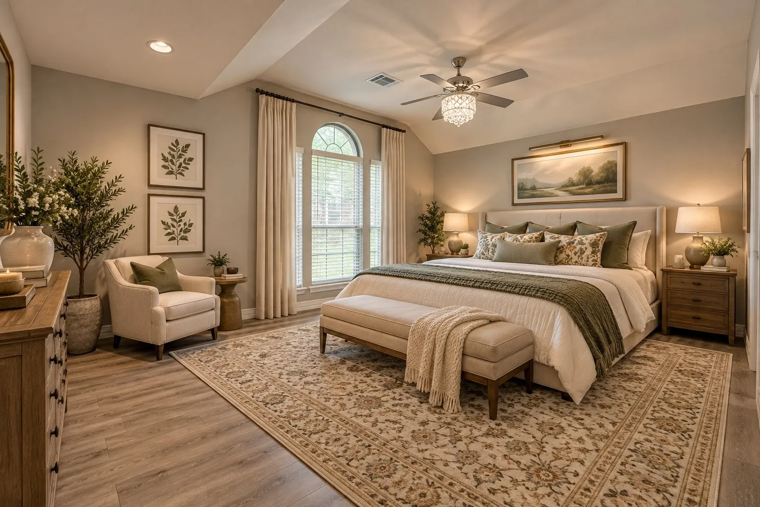 Digitally staged primary bedroom