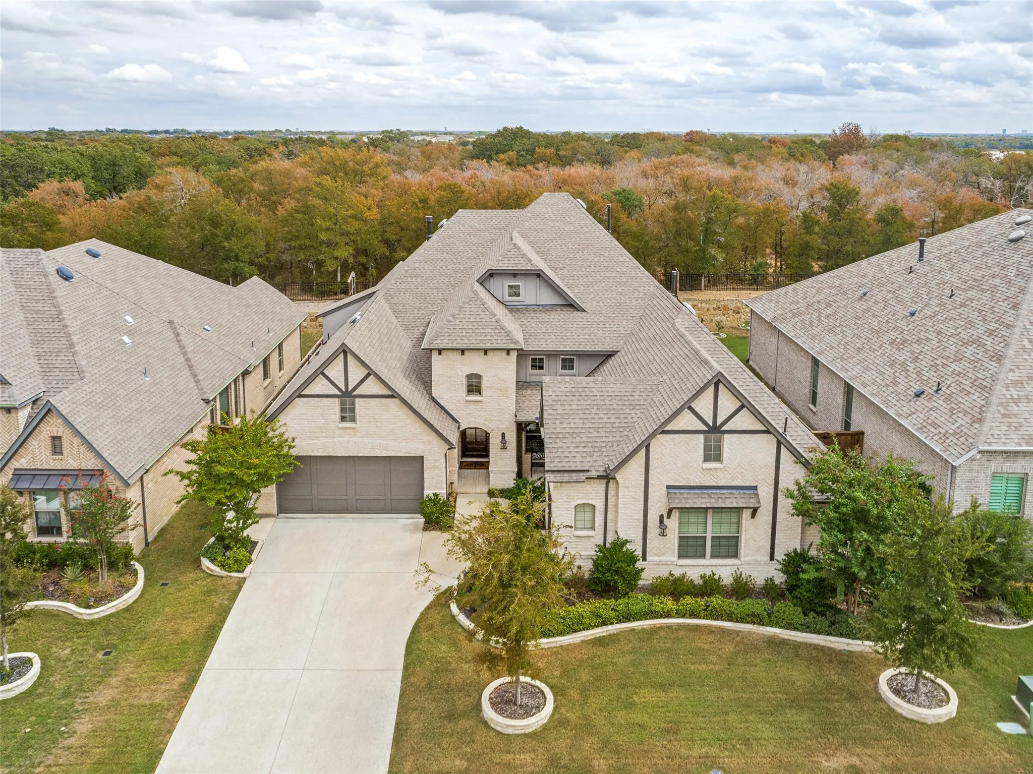 Aerial view of this stunning property with no neighbors behind and close proximity to Lake Lewisville