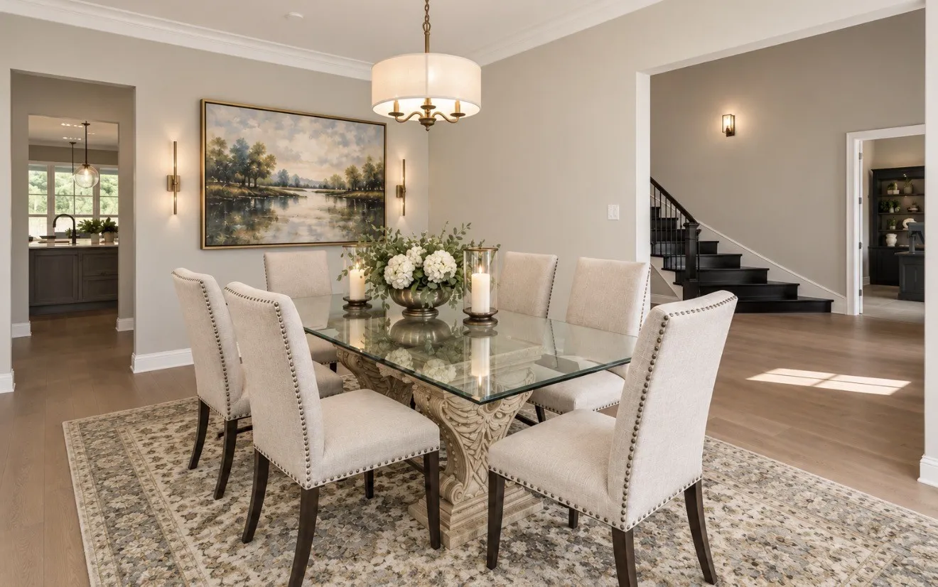 Relaxing Formal Dining Room. Virtually staged