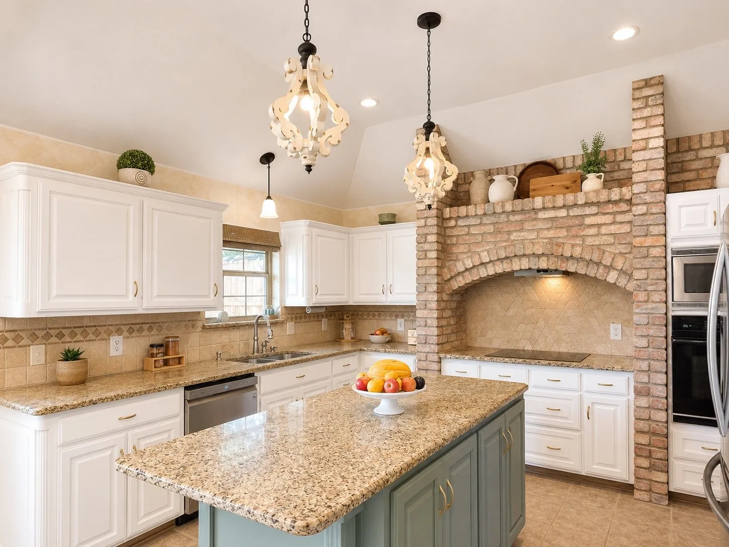 White cabinetry with gold-tone hardware