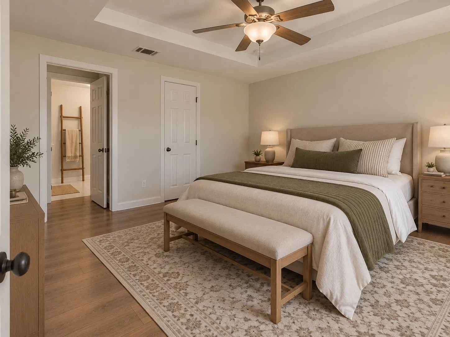 Digitally staged primary bedroom!
