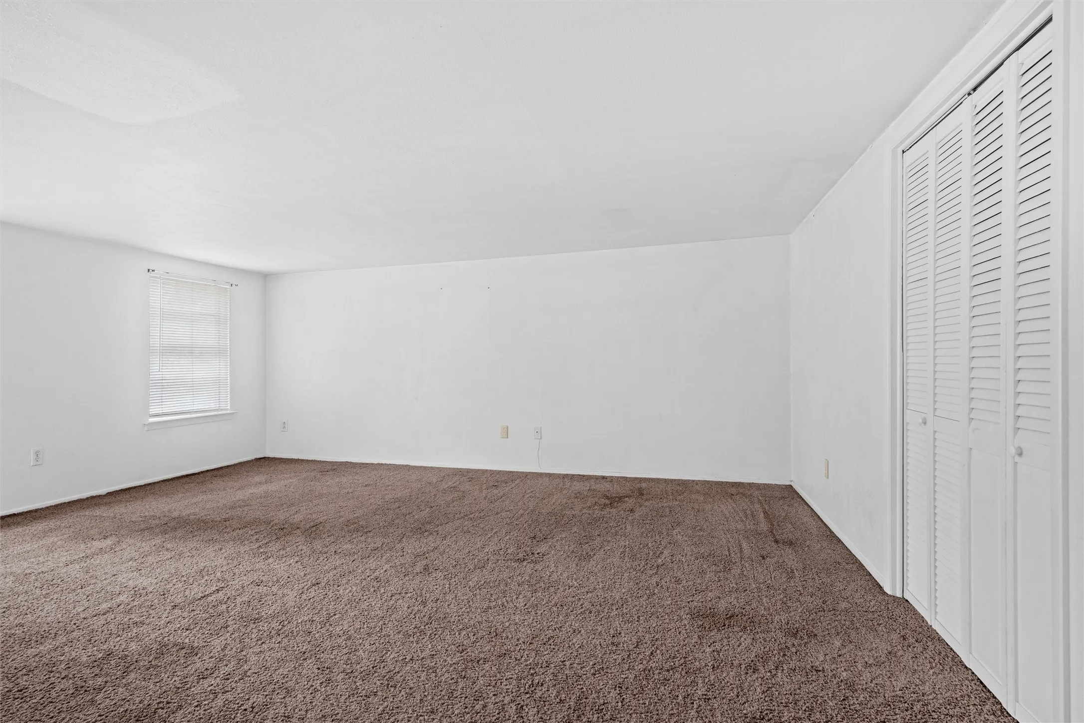 White walls and brown carpeting