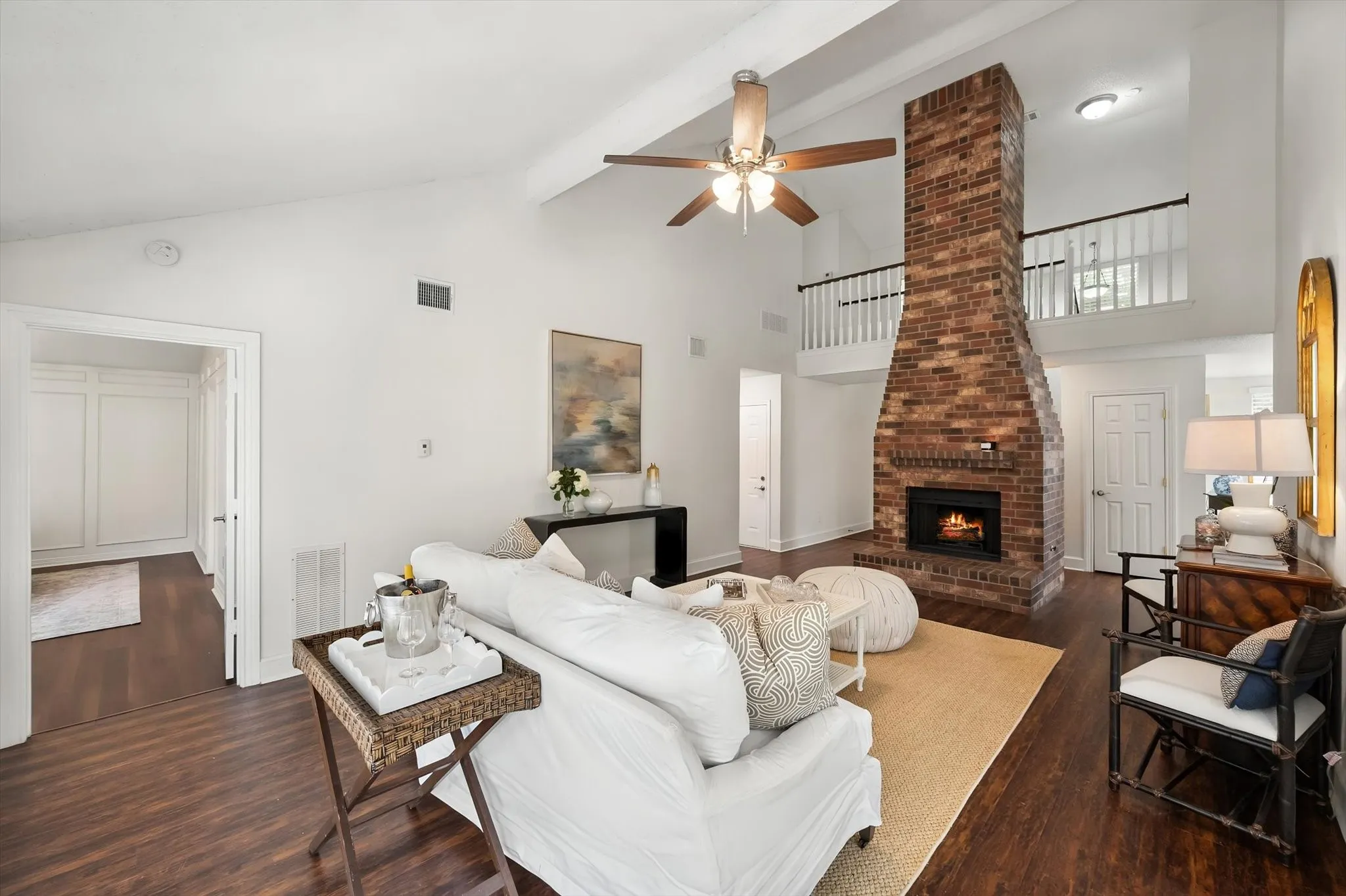 Snuggle by the fireplace on cold and rainy days.