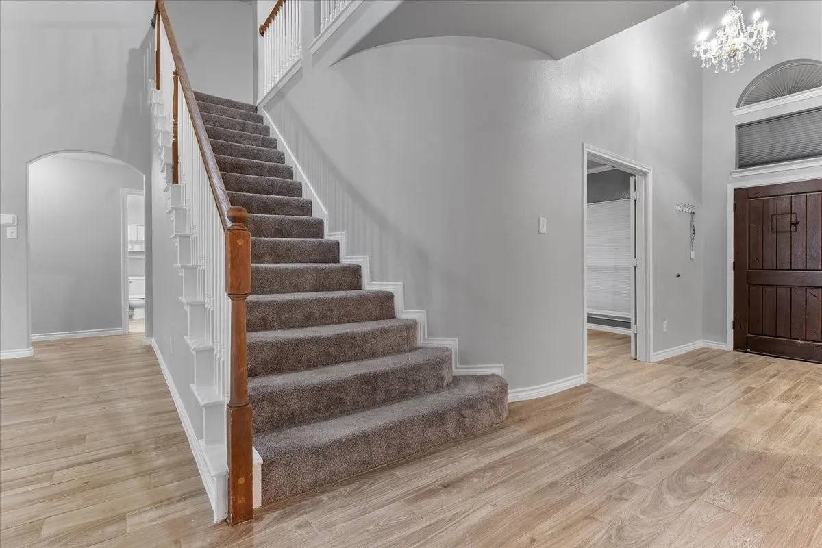 Wood-finish flooring throughout the main level