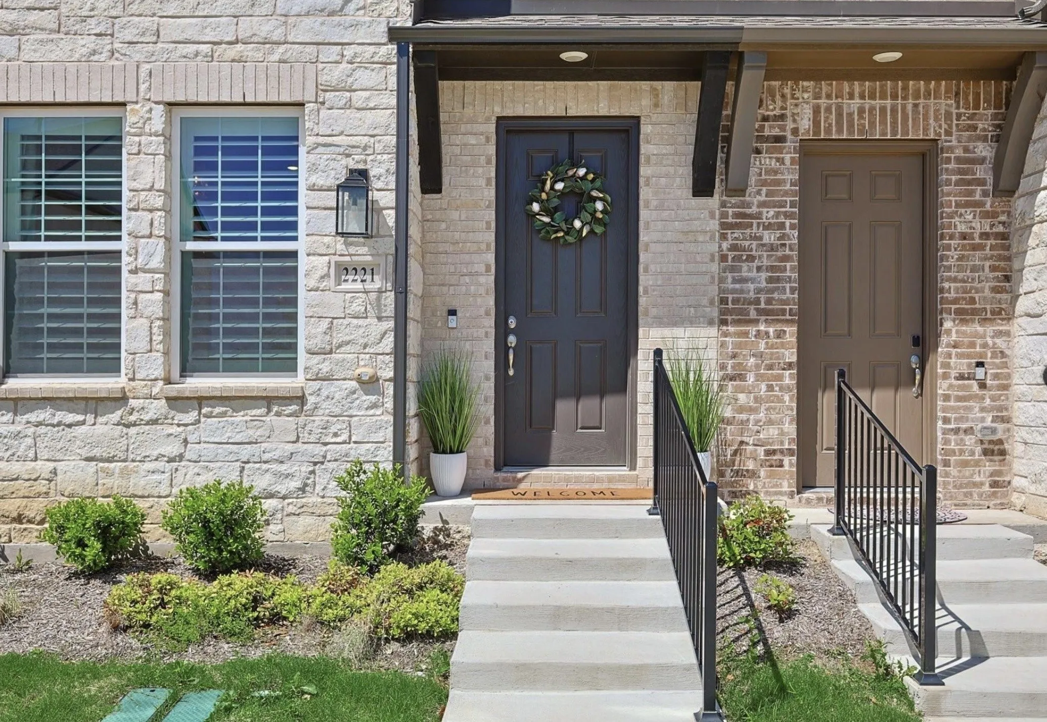 Stone facade with brick accents