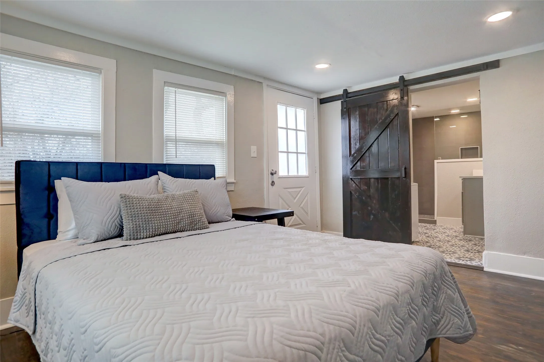 Wood-finish flooring with recessed lighting