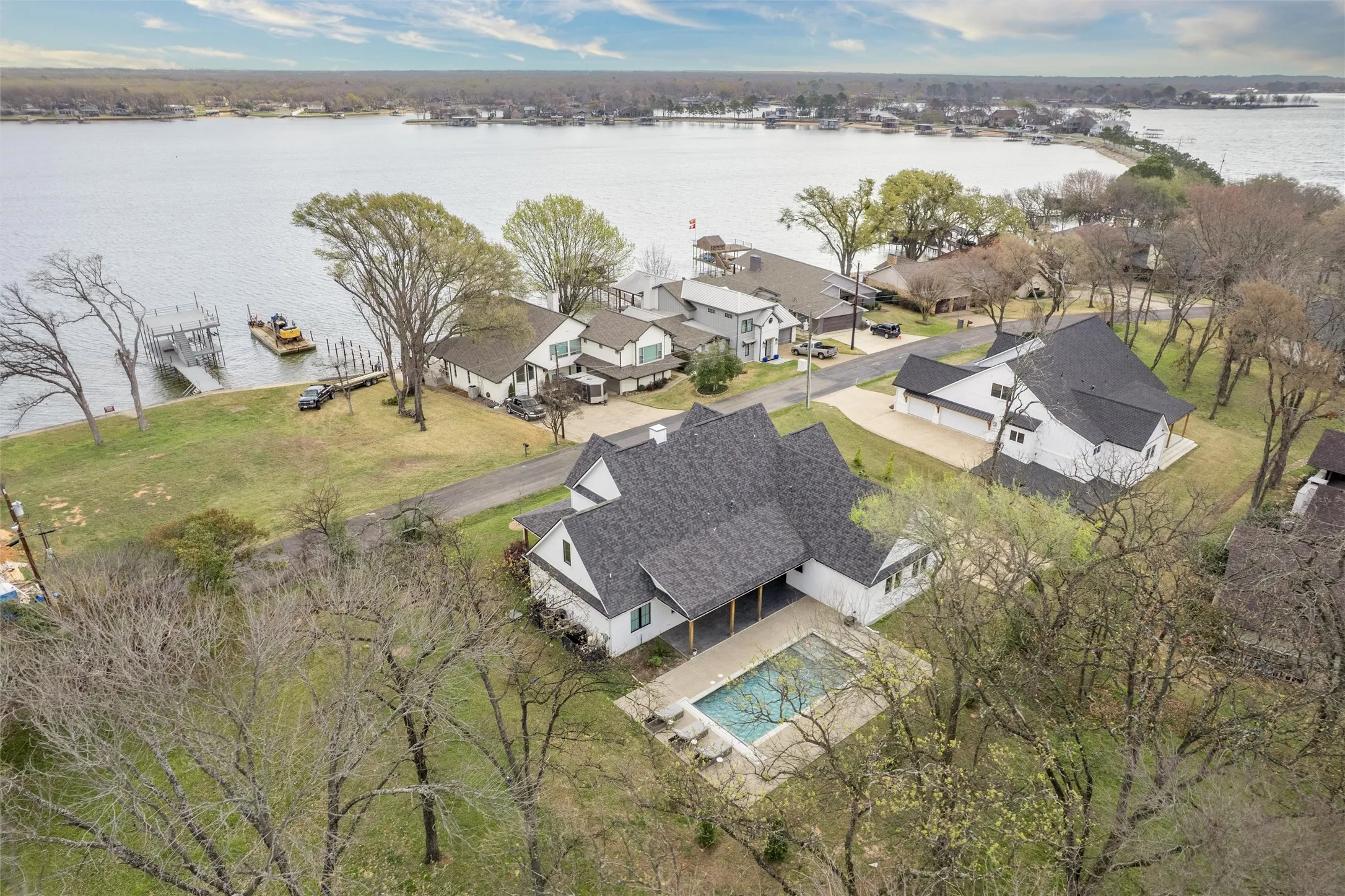 Lake views with a pool.