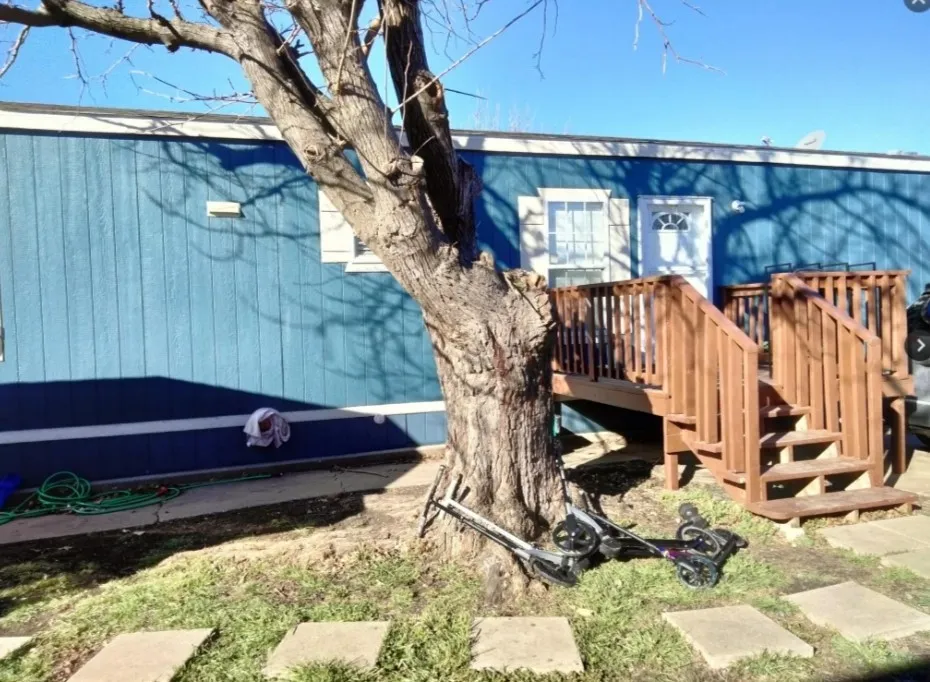 Exterior siding in a vibrant blue hue