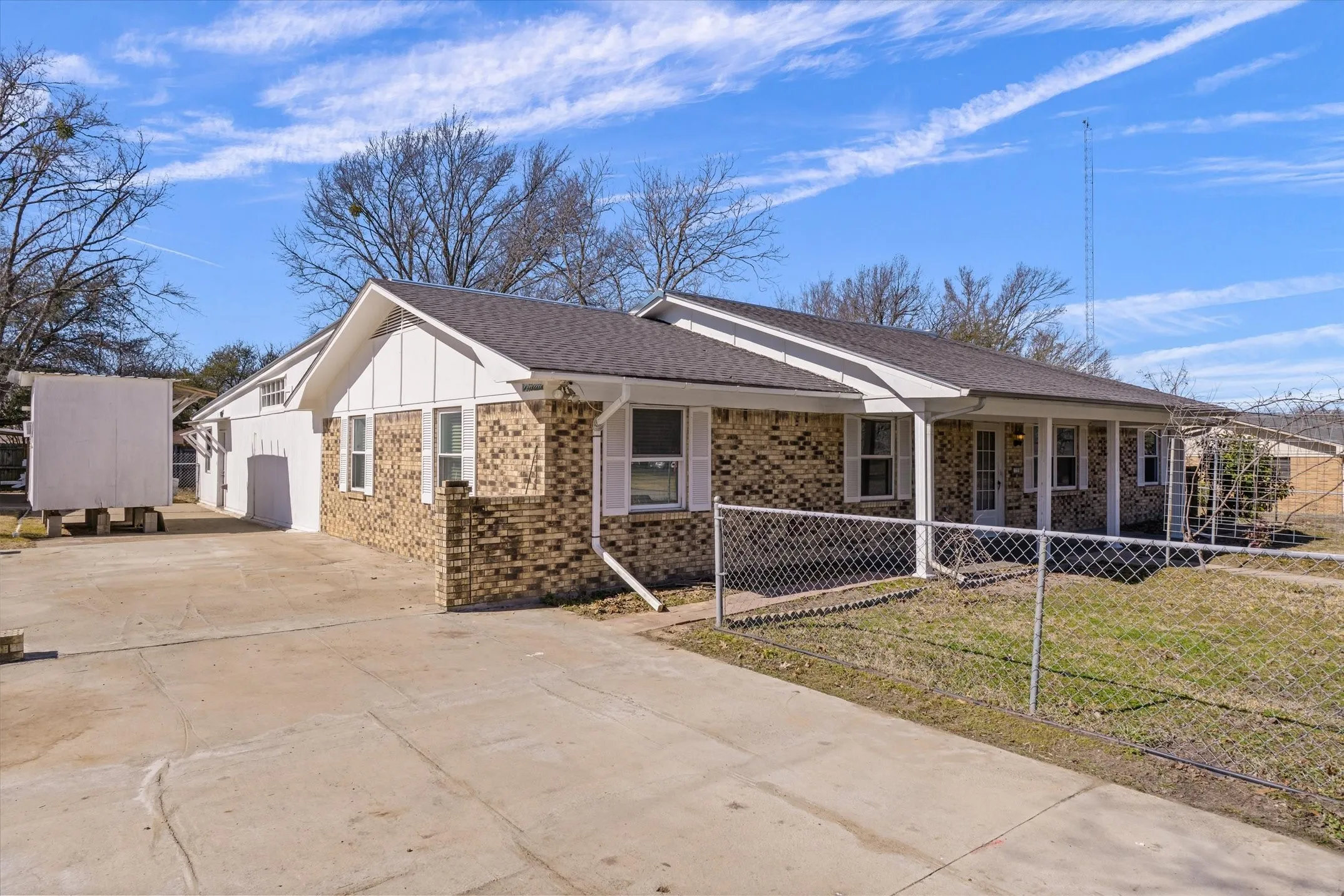 Brick exterior with white trim