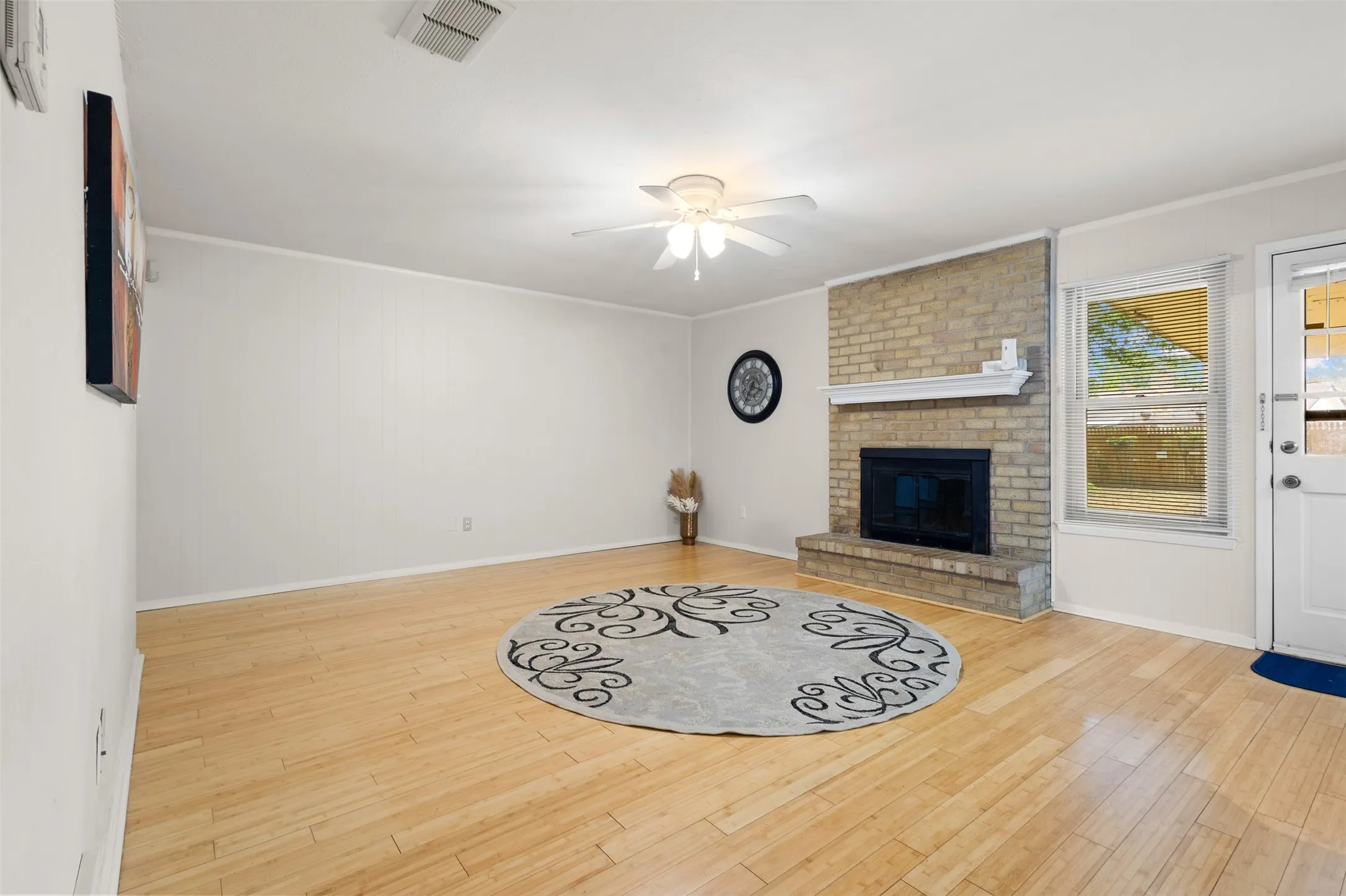 Living room and fireplace