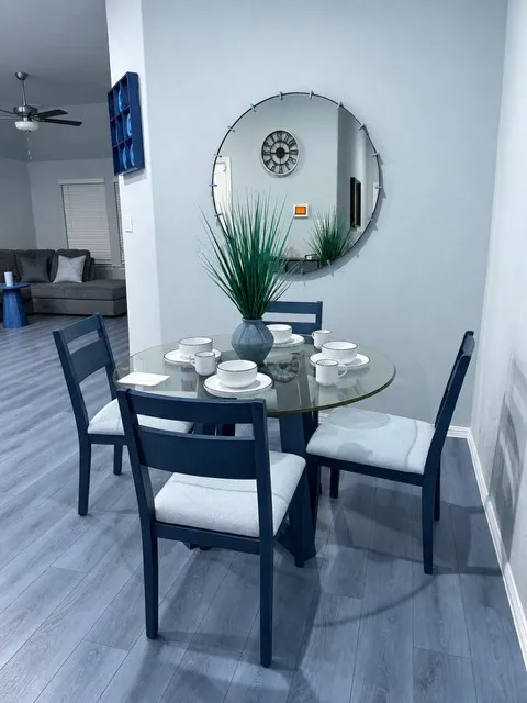 Wood-finish flooring throughout