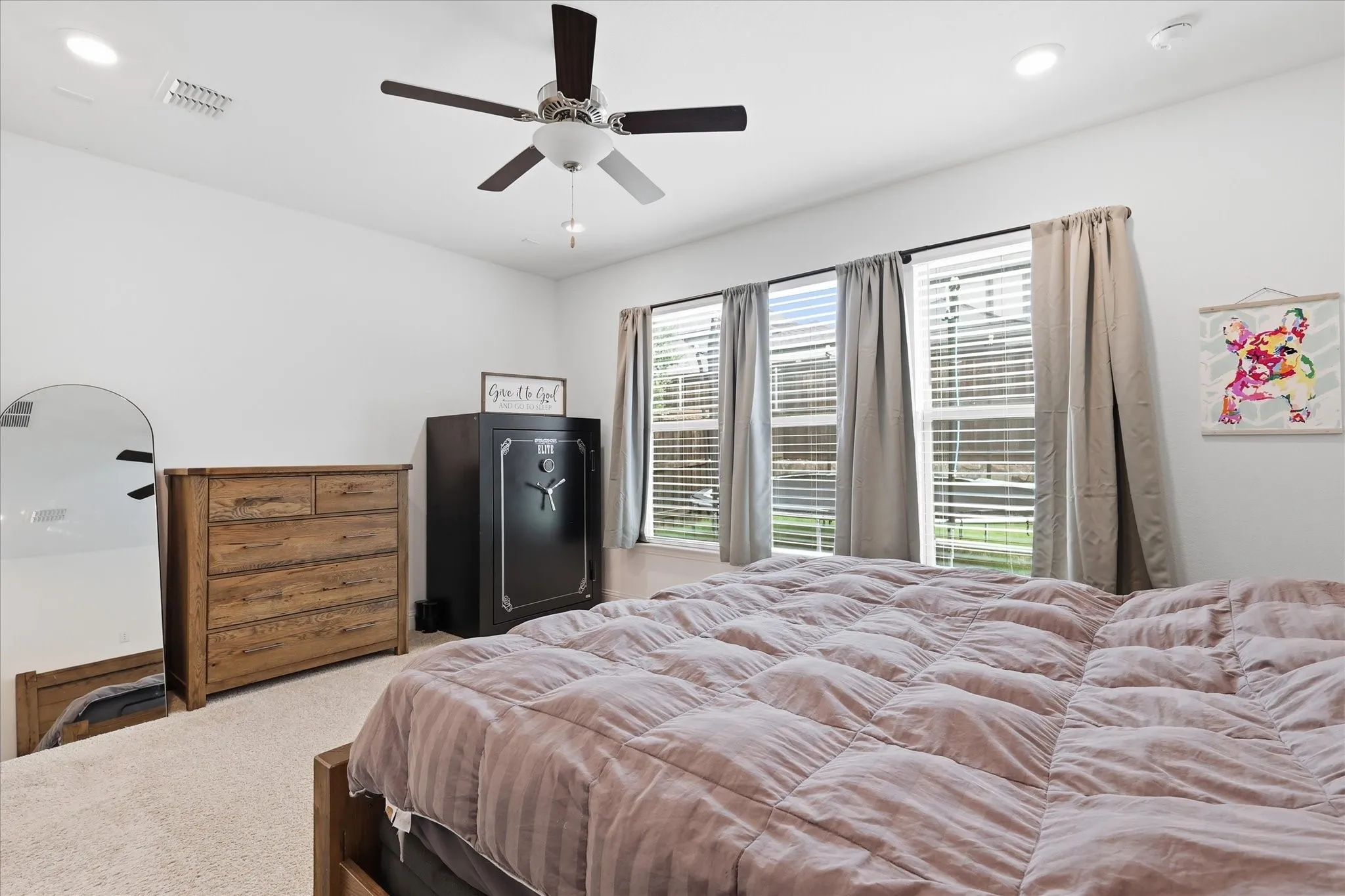 Recessed lighting and a ceiling fan with light fixture