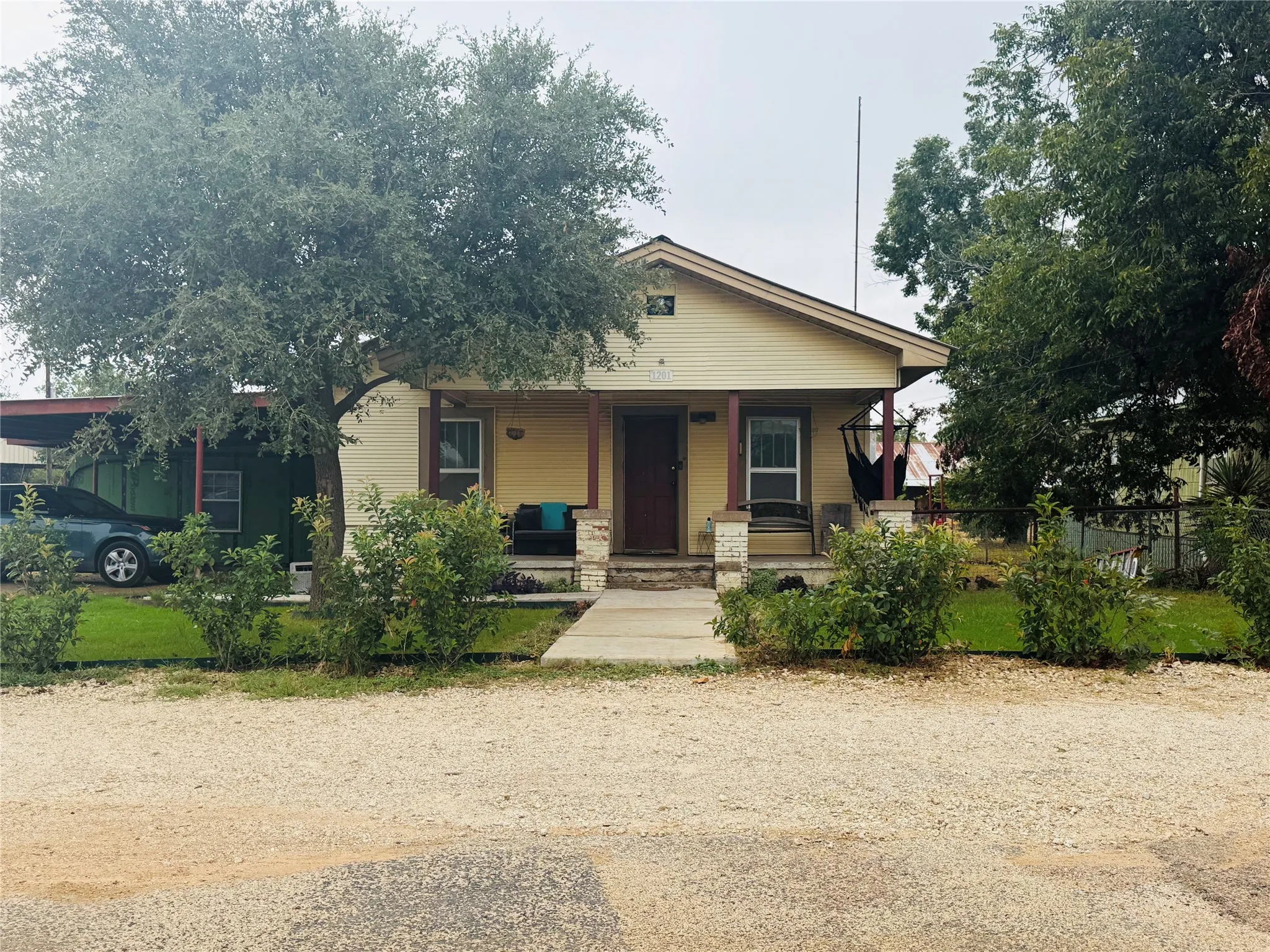 Front porch with stone-clad columns