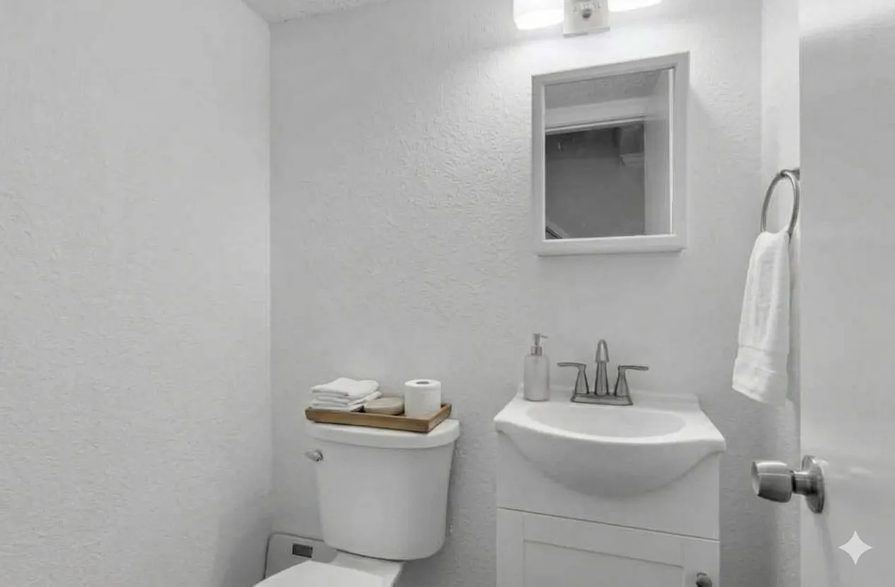 Virtually-staged half bathroom