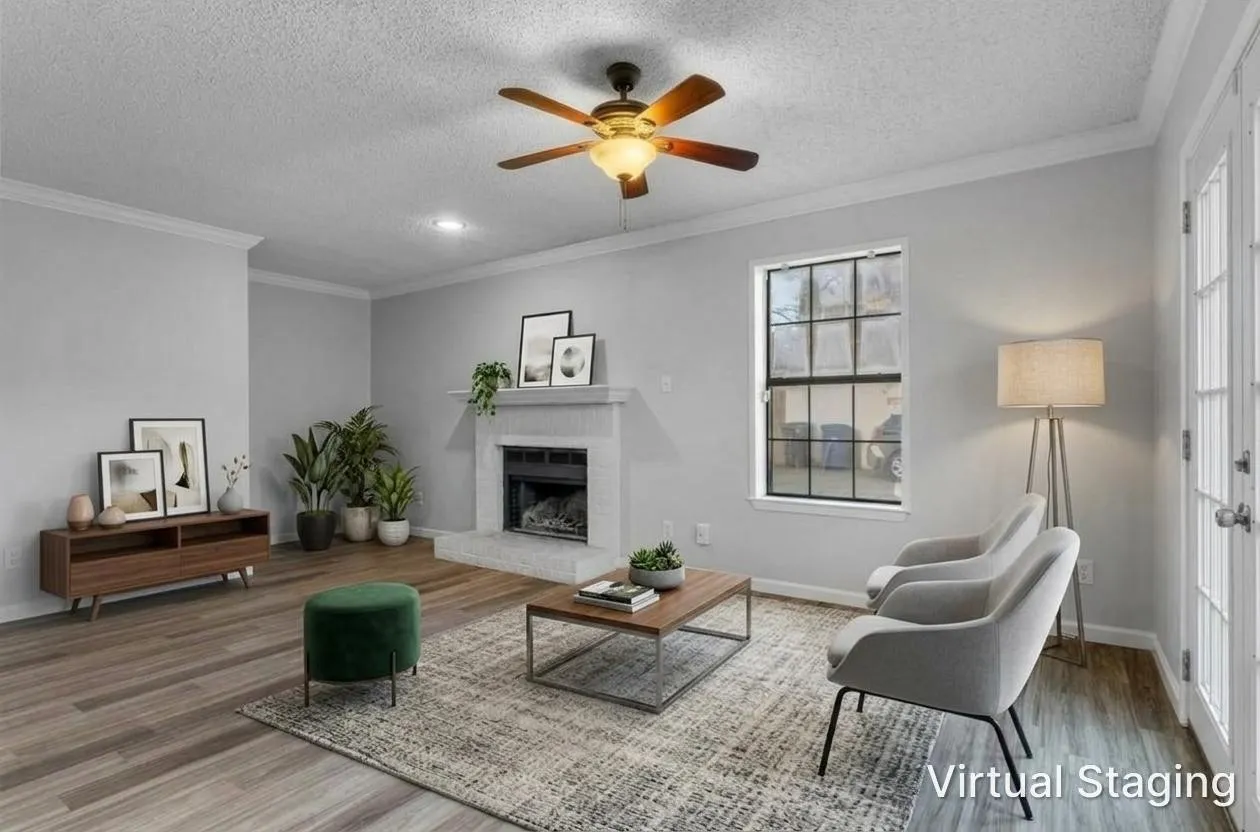 Virtually-staged living room