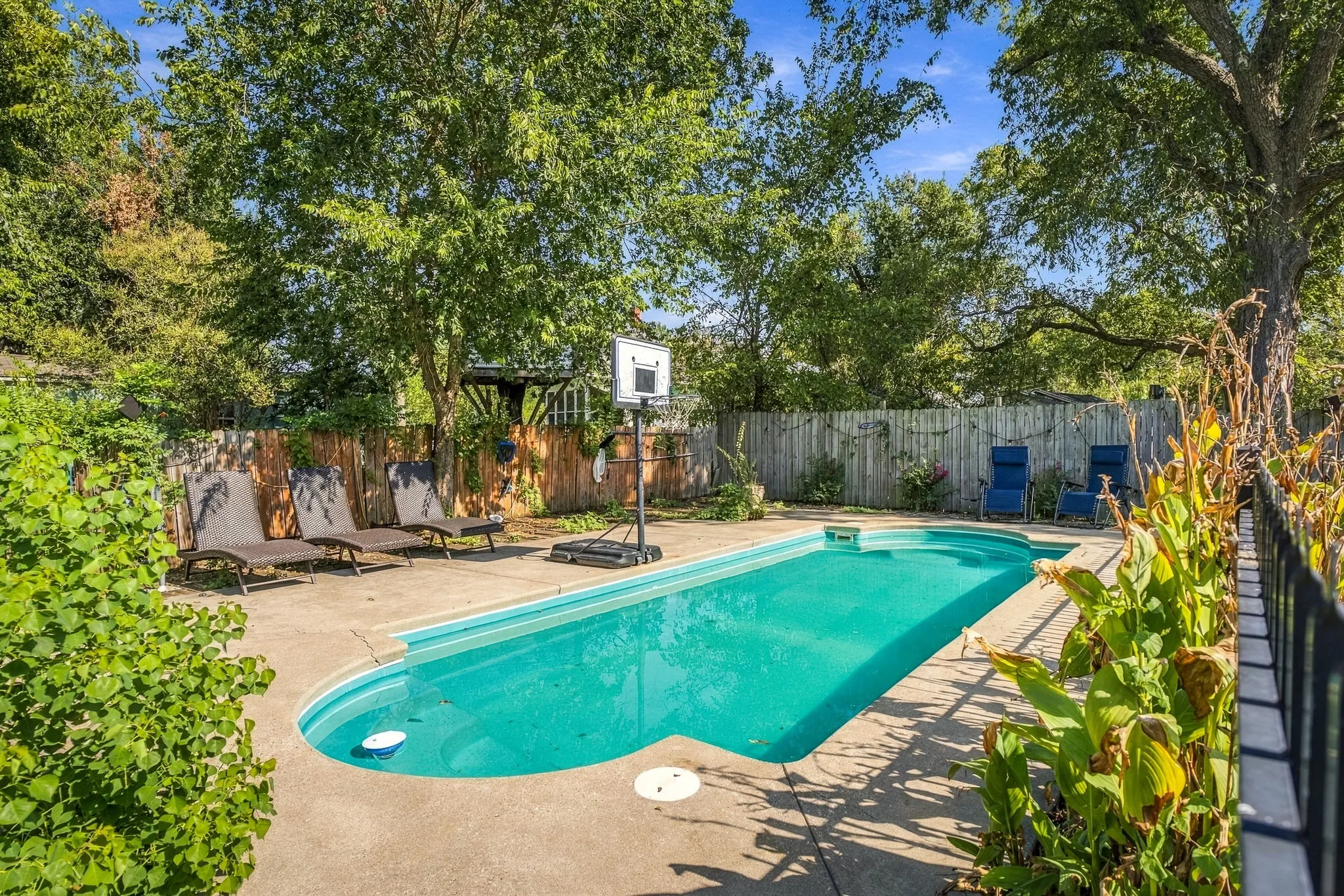 In-ground swimming pool with surrounding concrete patio