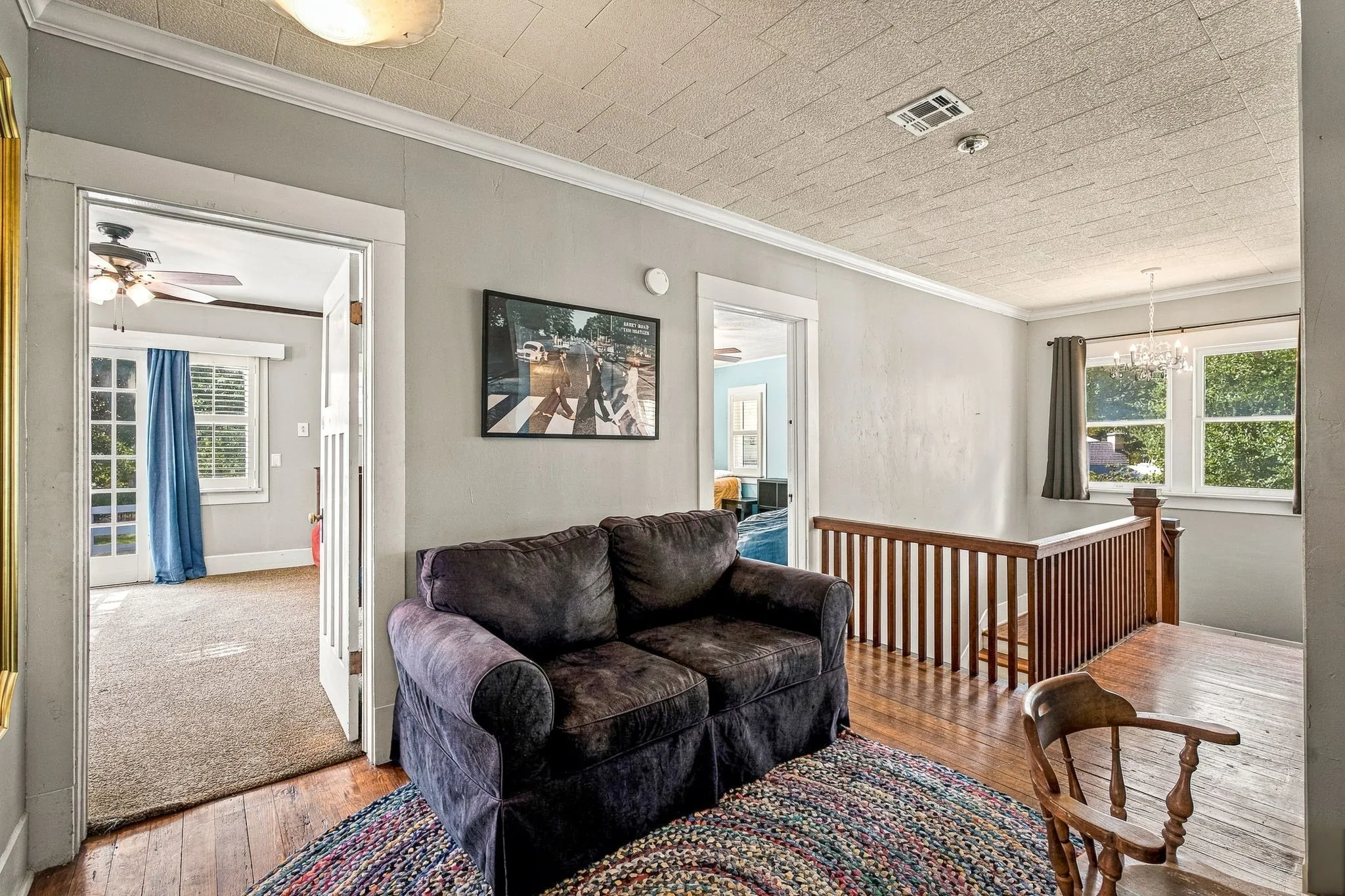 Original wood flooring with a warm finish