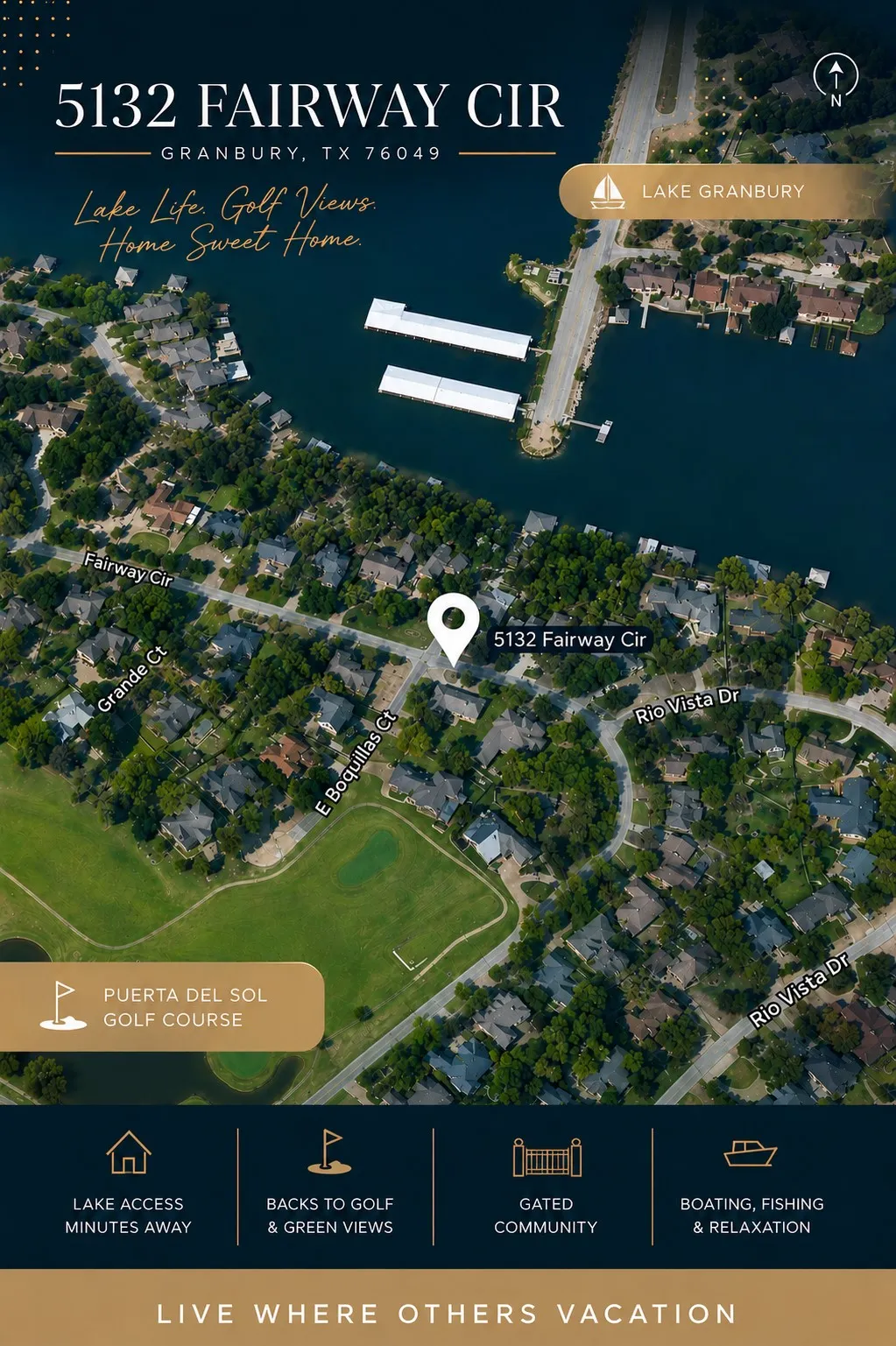 Marketing Flyer. Aerial view of the property and its surrounding environment, highlighting key features and amenities