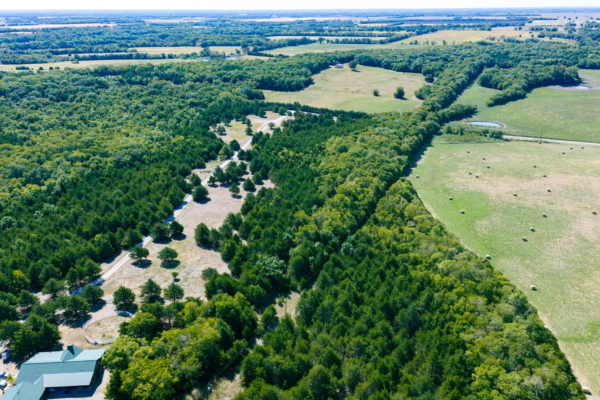 Extensive acreage featuring diverse tree coverage, open clearings, and agricultural fields