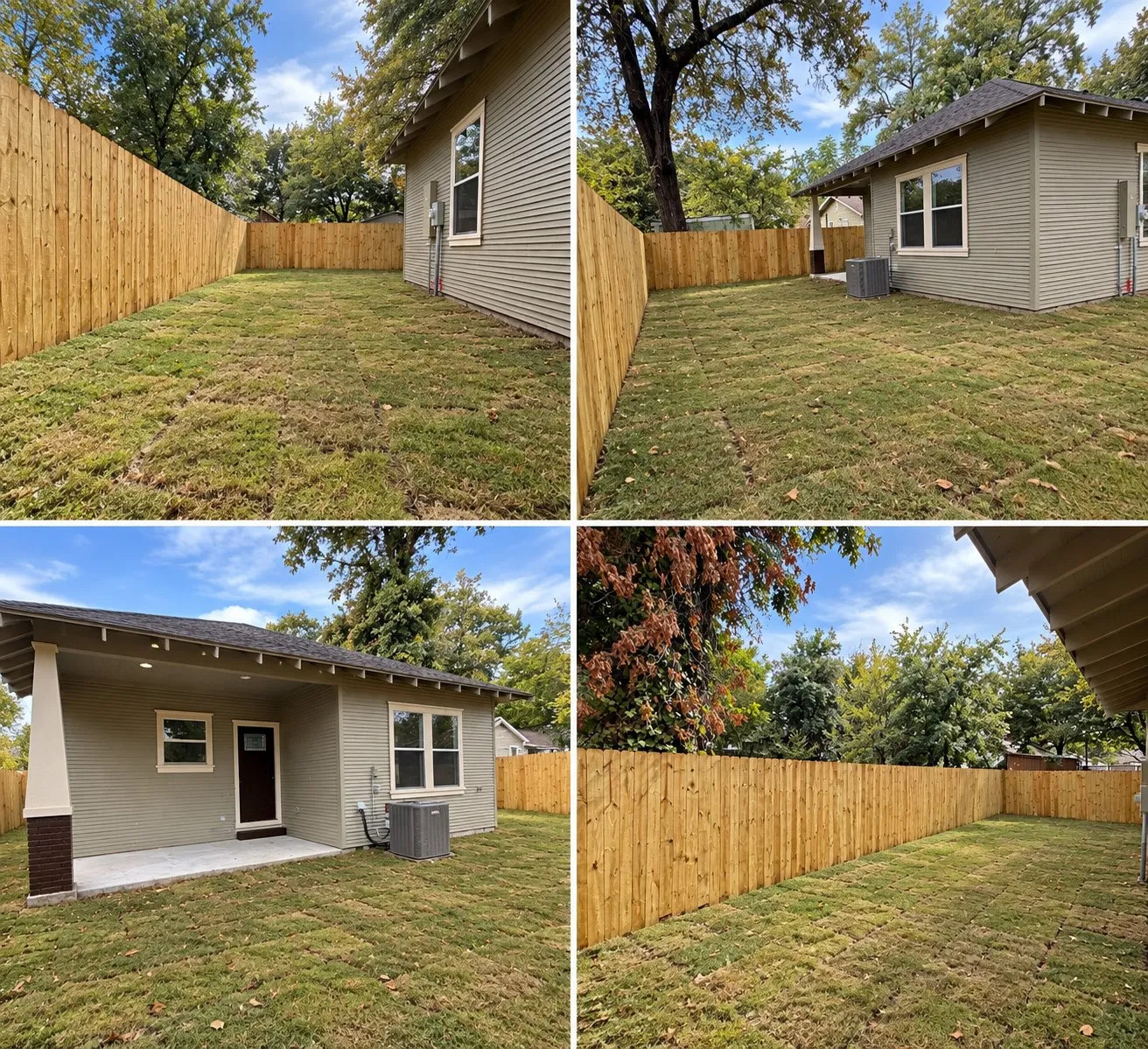 Fenced n yard.Depicting the property from various angles, showcasing the building, fencing, and surrounding vegetation