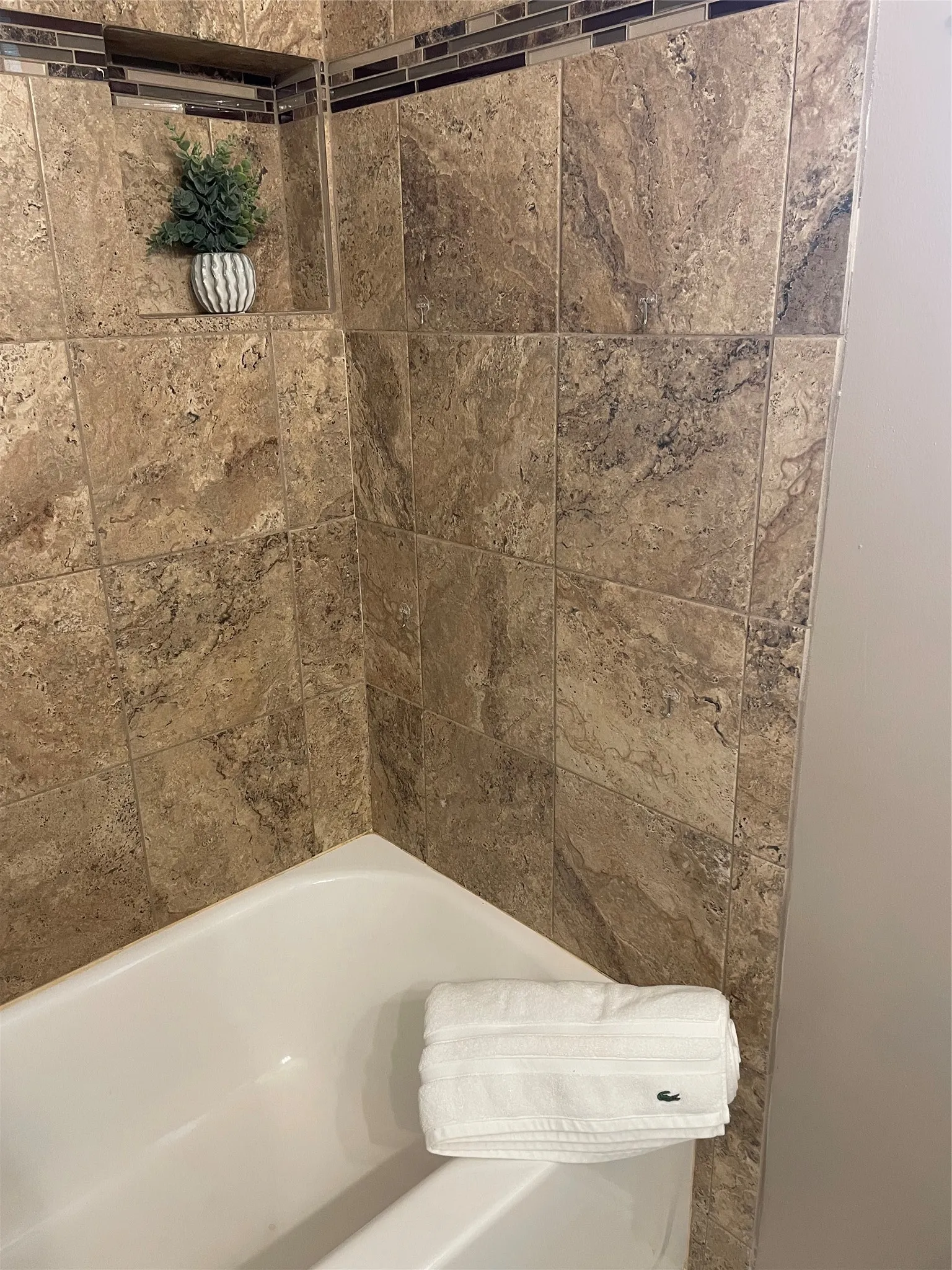 Designer mosaic Tile with recessed Shampoo Box