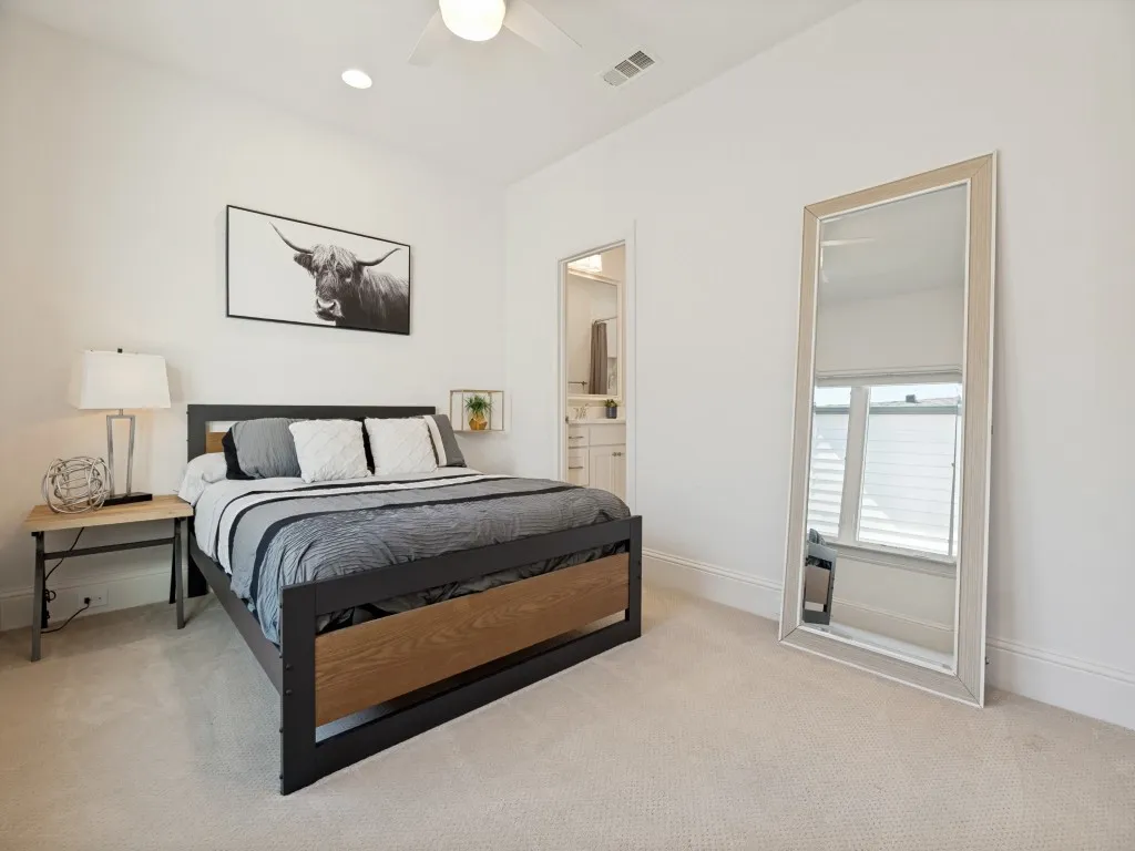 Recessed lighting and ceiling fan overhead