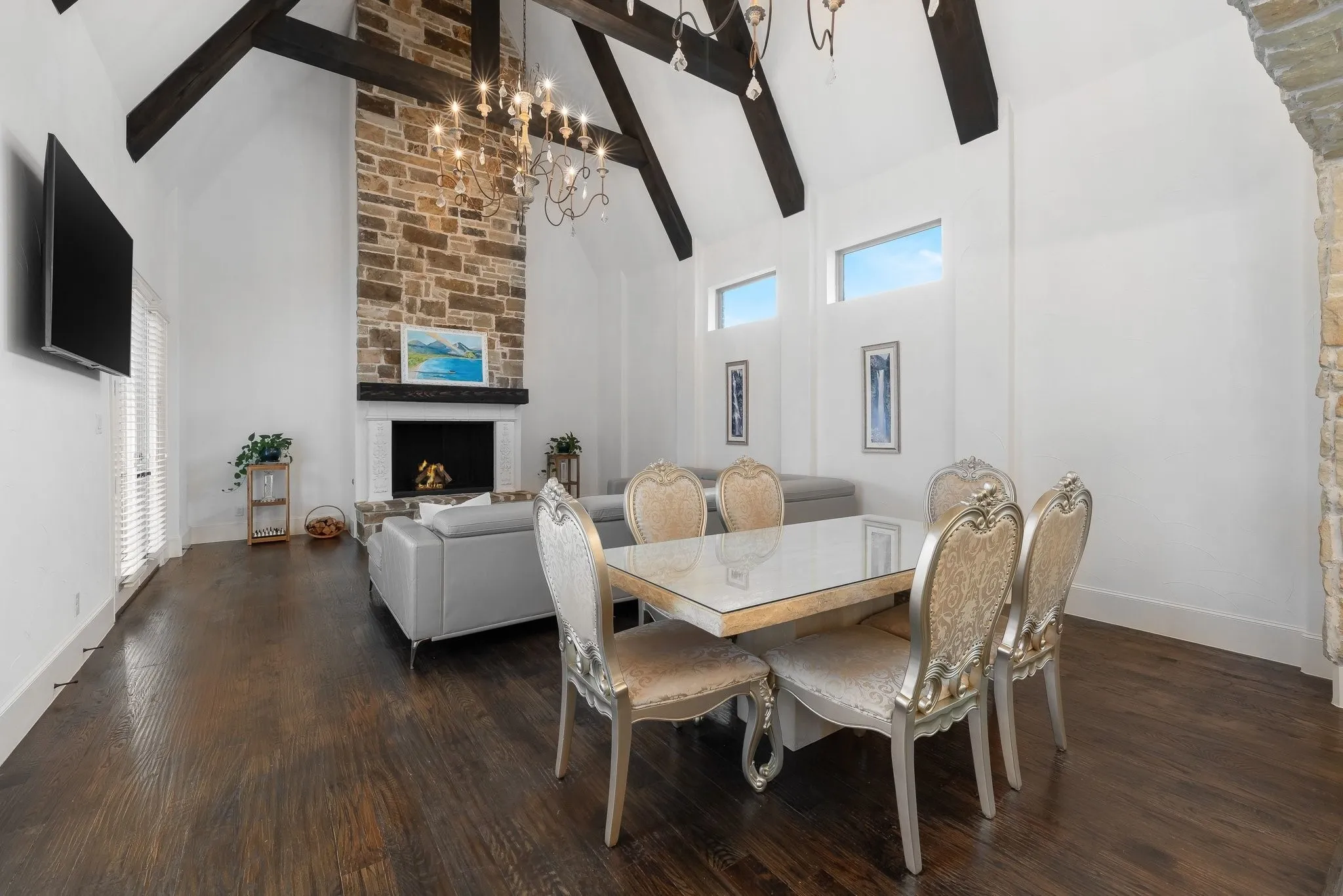 Soaring ceilings and upscale finishes.