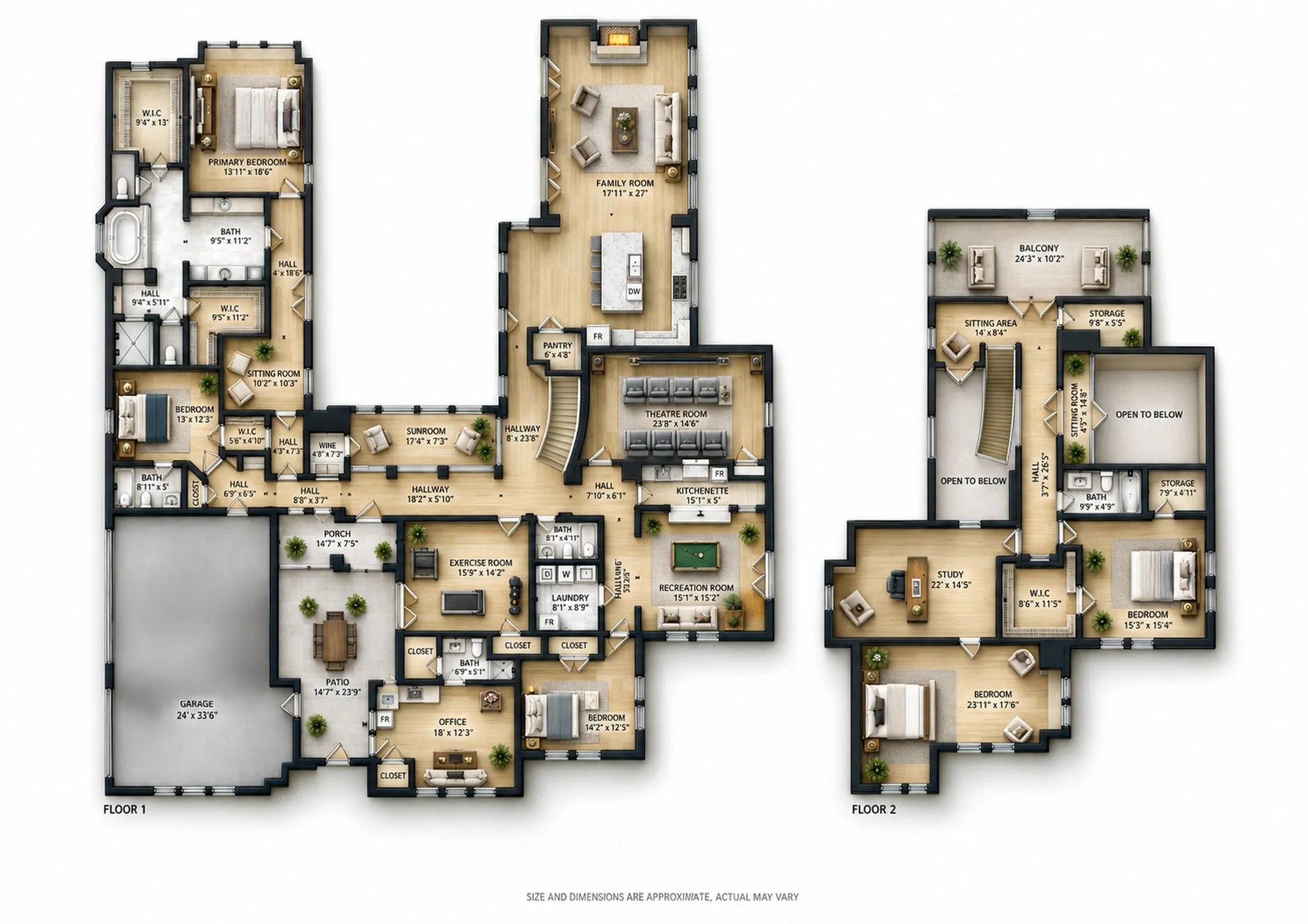 This flexible floor plan offers up to six bedrooms if needed. Two are currently used as an exercise room and a home office.