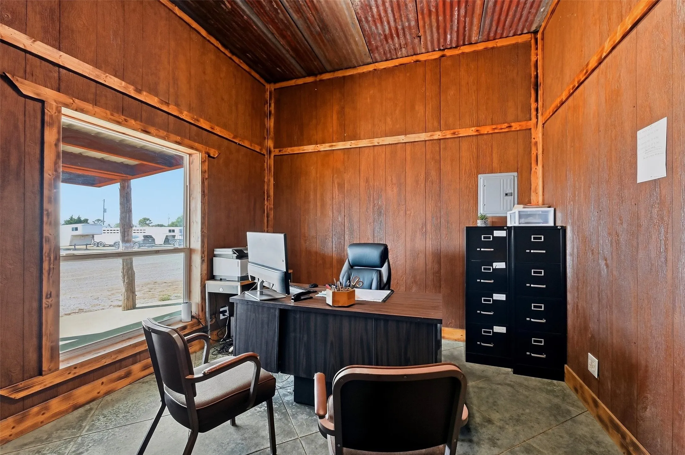 Office in covered arena.