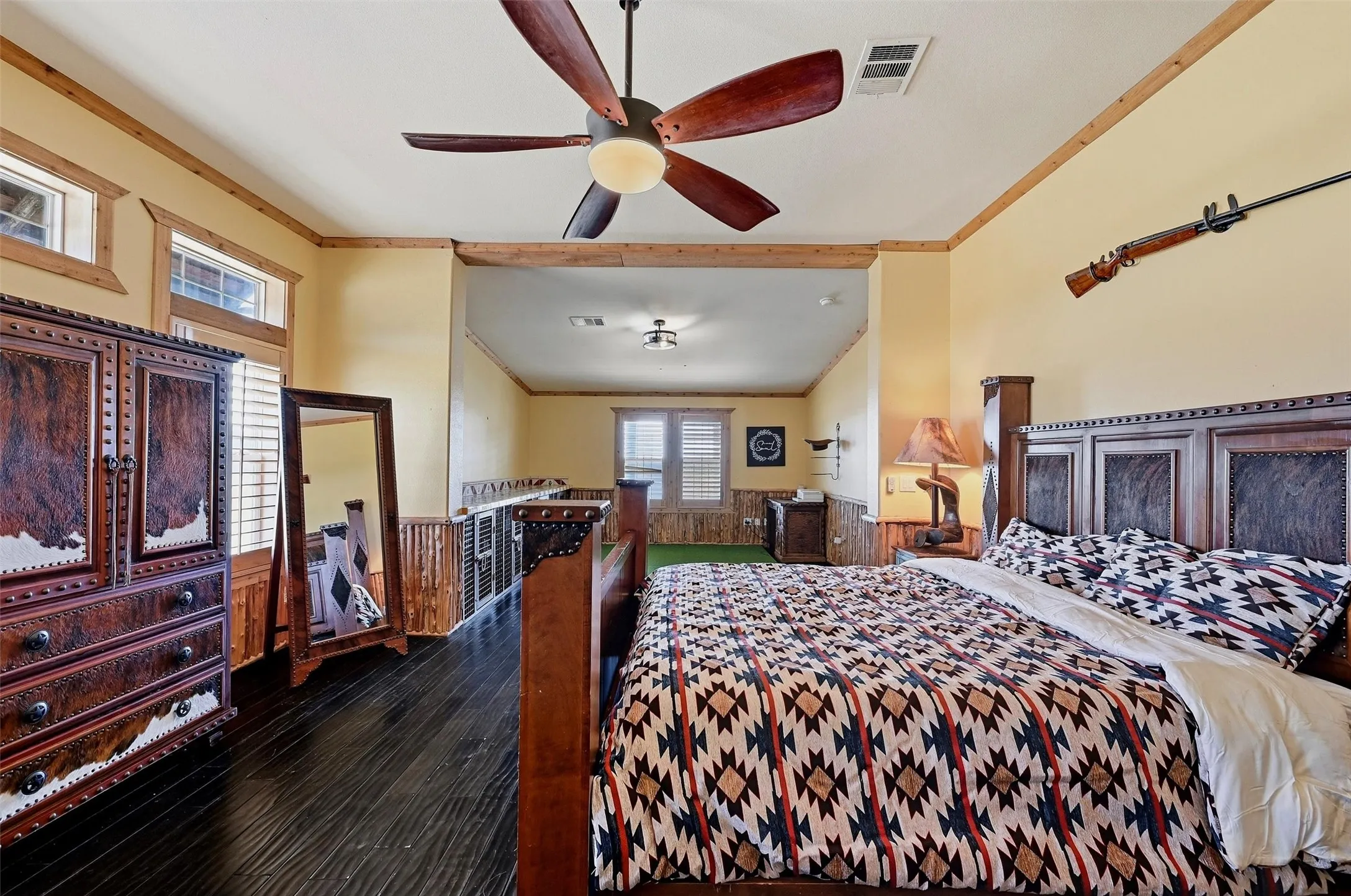 Primary bedroom in the Triple-wide mobile home.