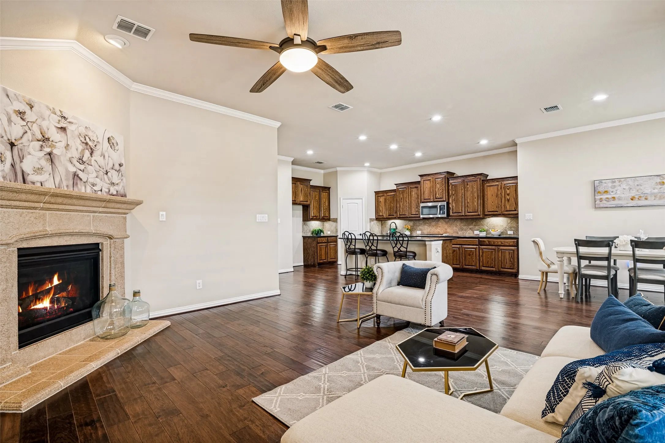 Living room opens to Kitchen and Dining Room, perfect for entertaining