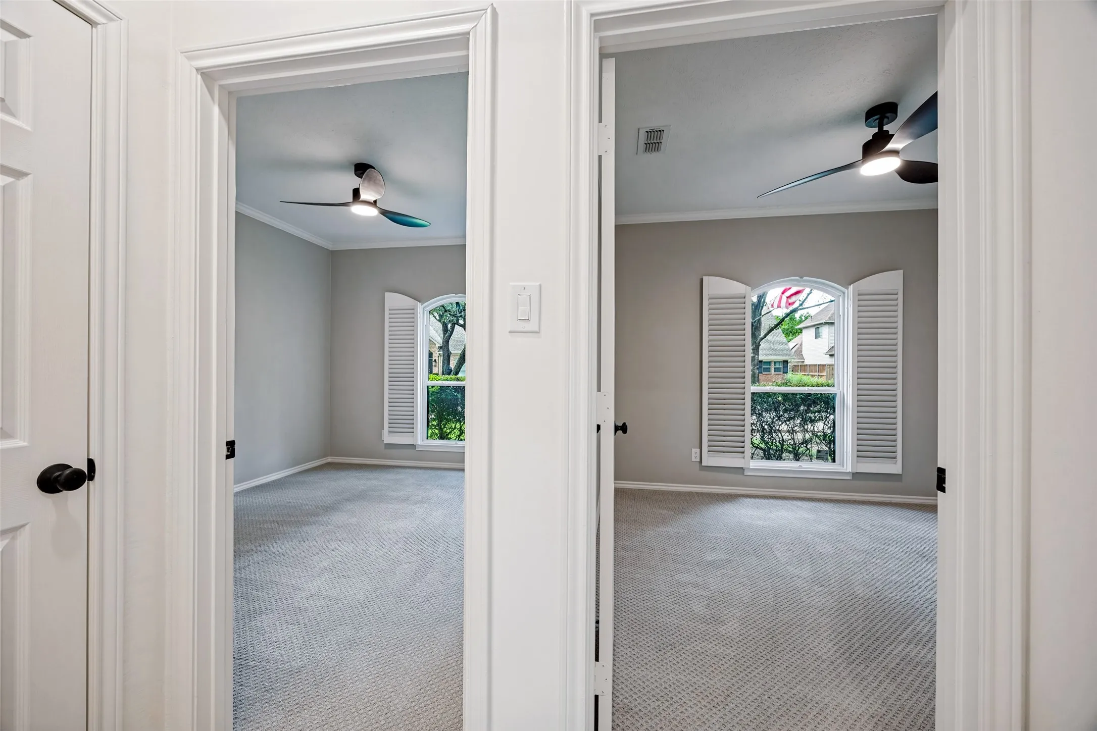 Side by side bedrooms, across from full bath