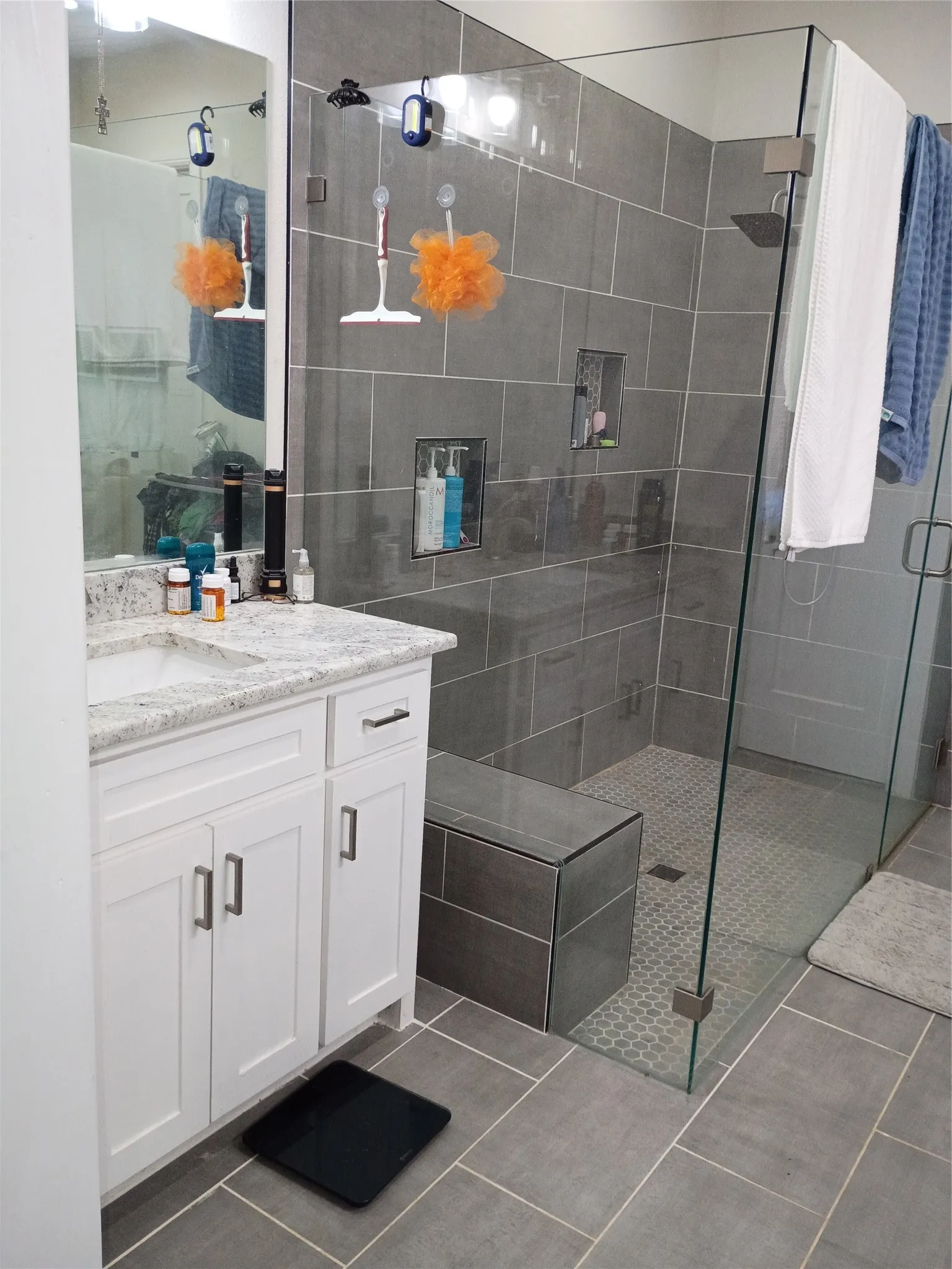 Master bathroom ladies vanity and oversized shower