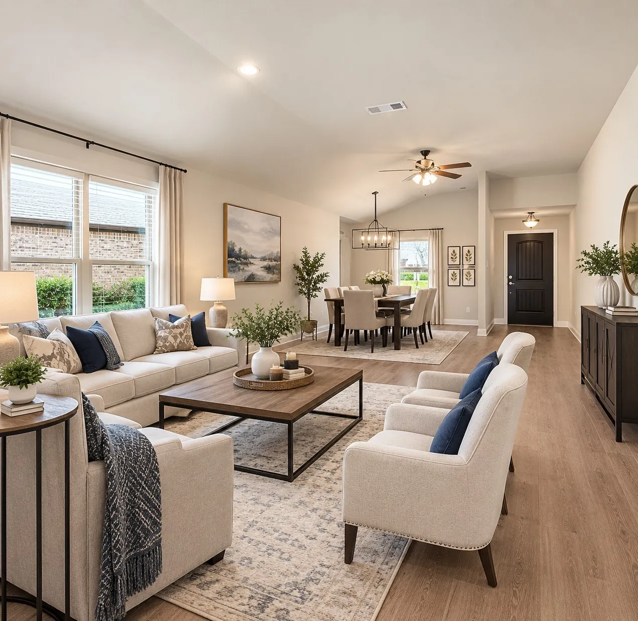 Virtually staged living and dinning room