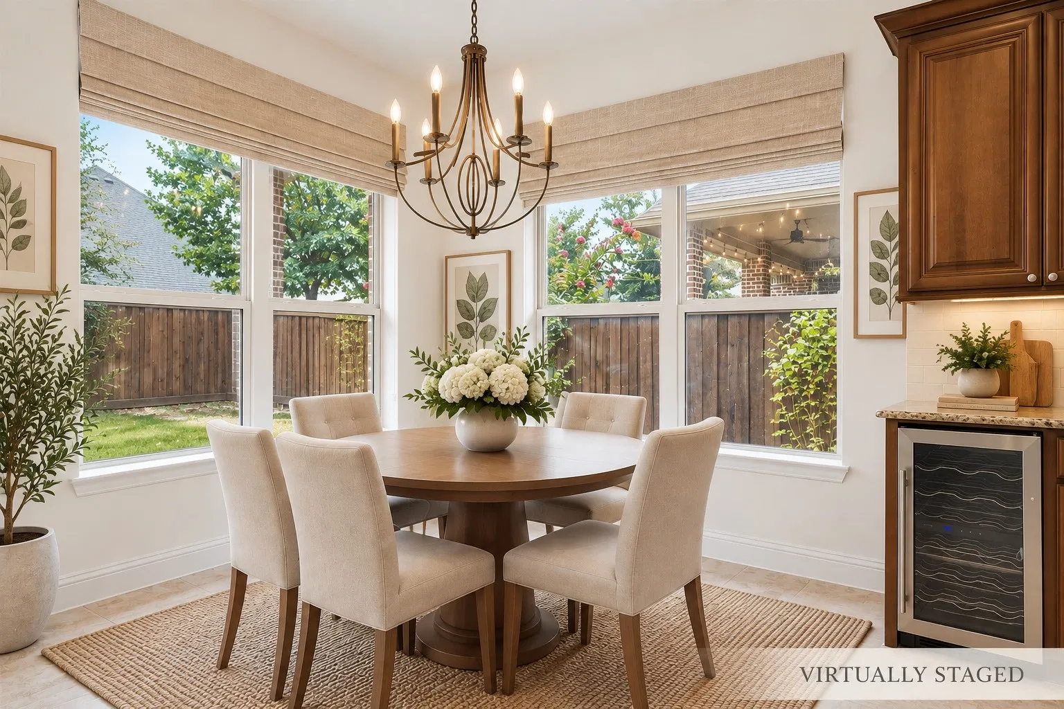 Corner window configuration with white trim