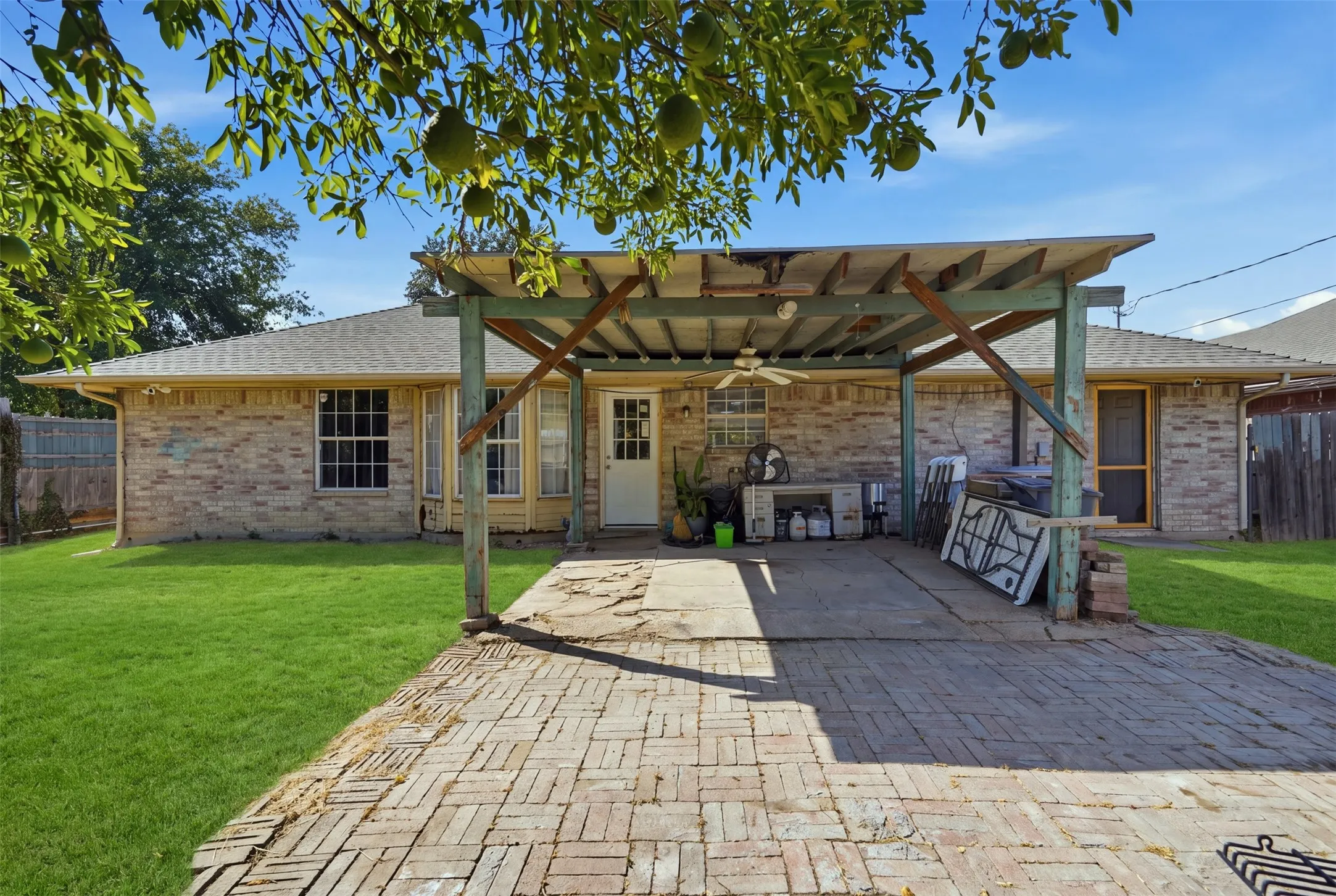 Brick exterior with a gabled roof