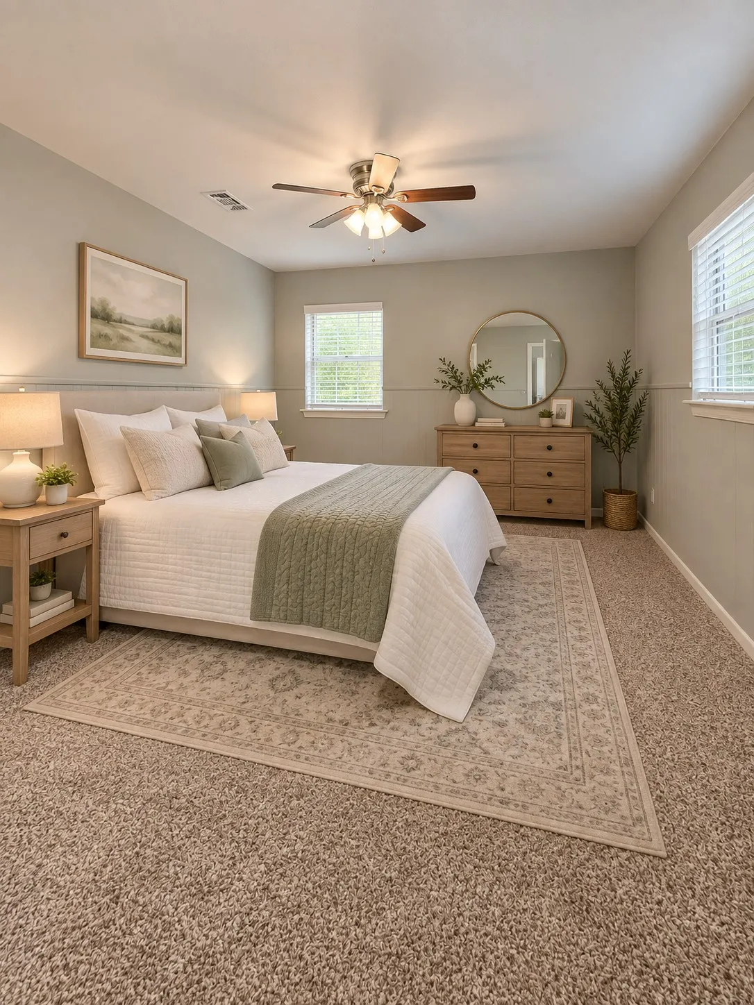Neutral wall tones with a chair rail accent