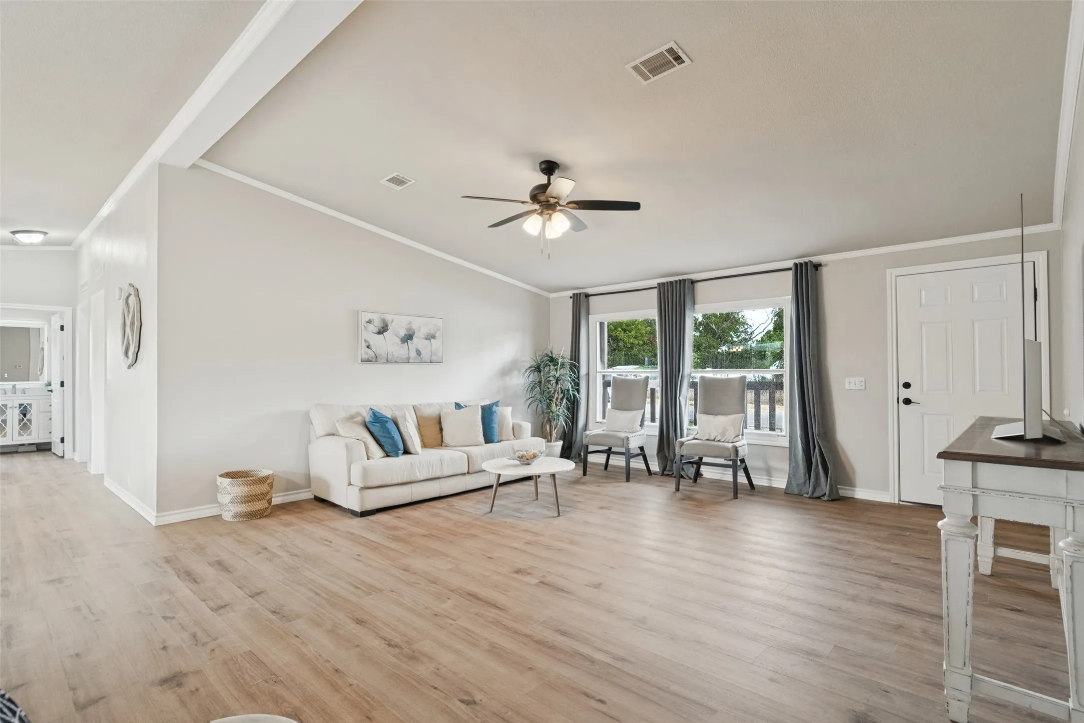 Living room with vaulted ceiling