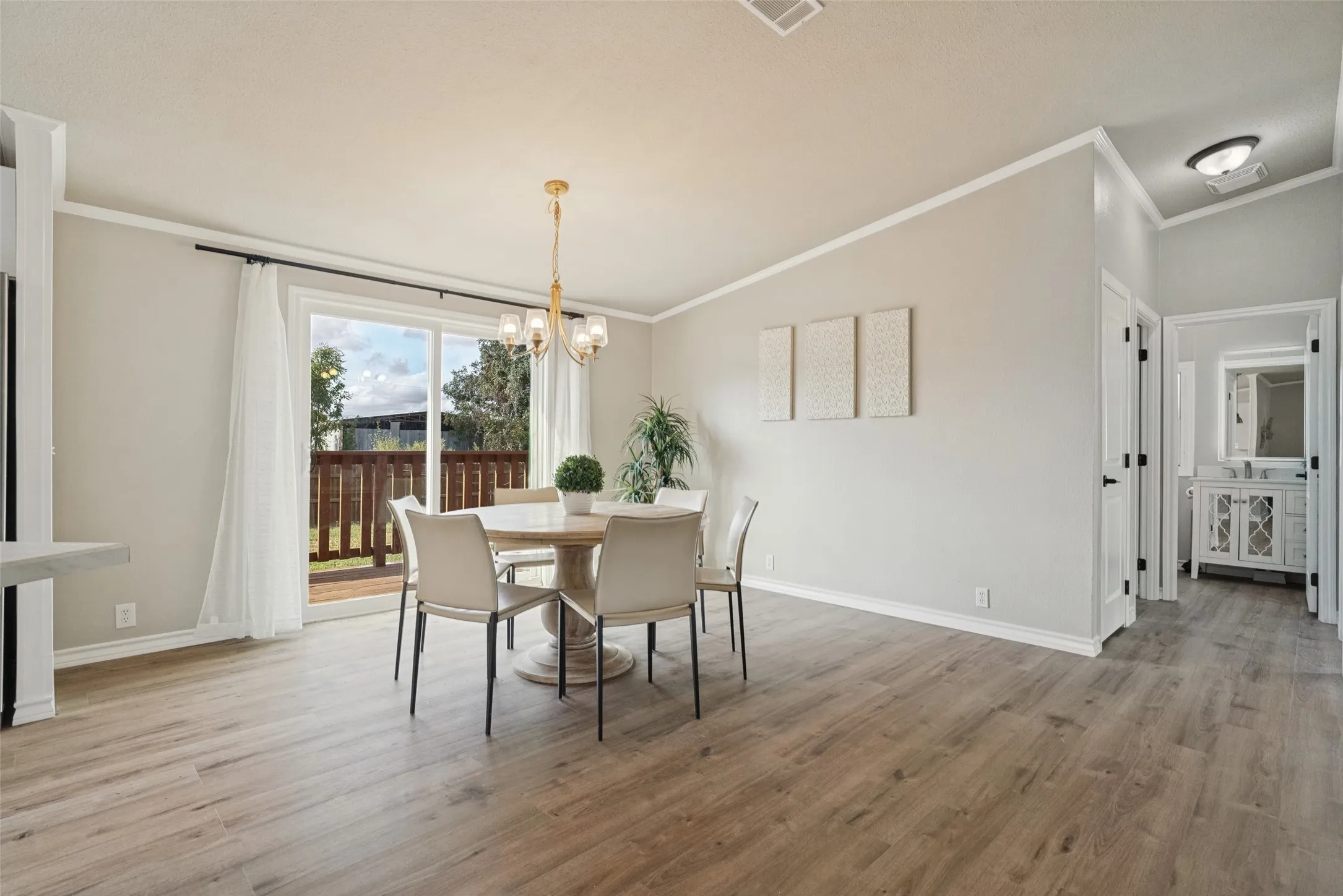 Dining area with sliding door to the deck