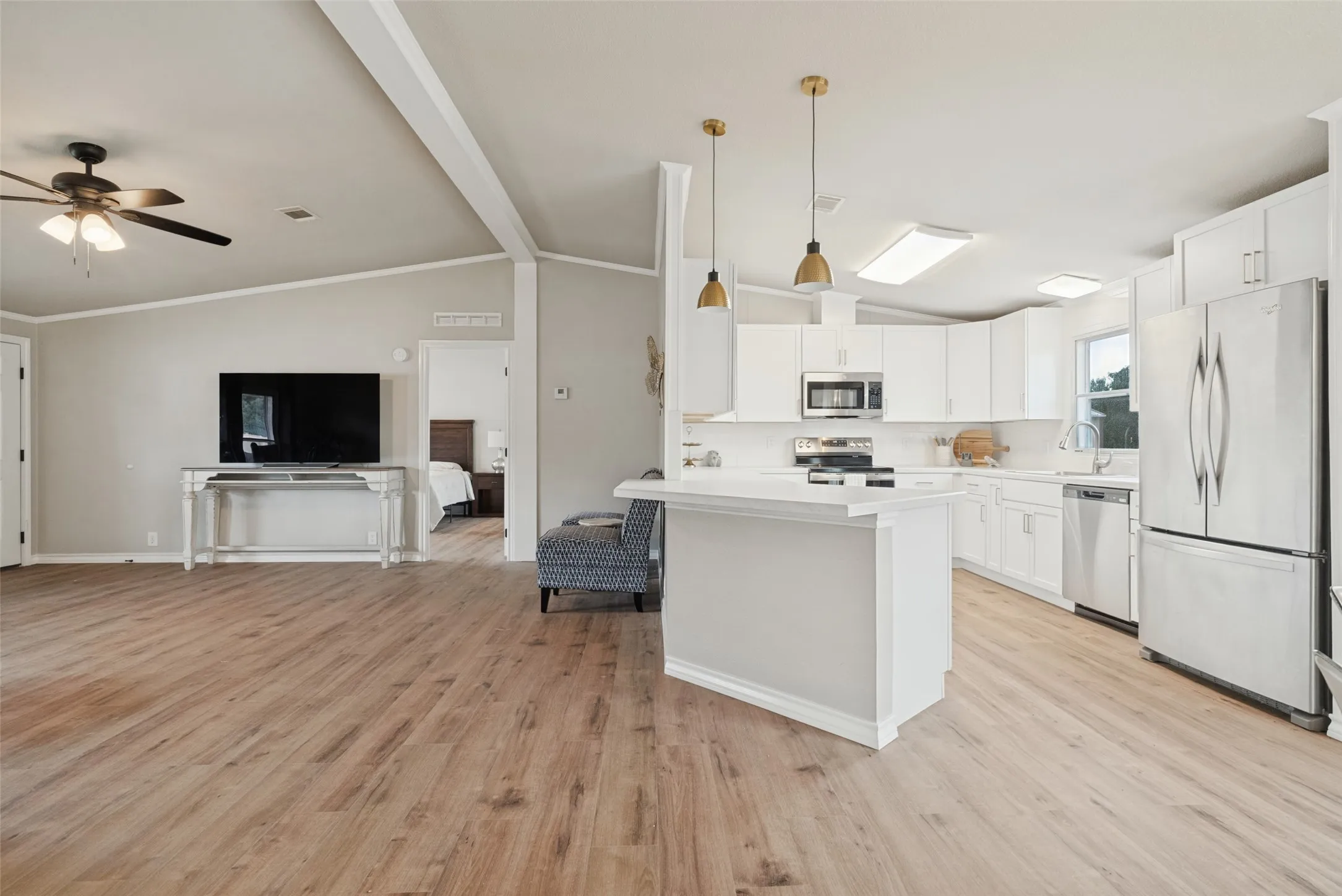 Kitchen island open to the living room