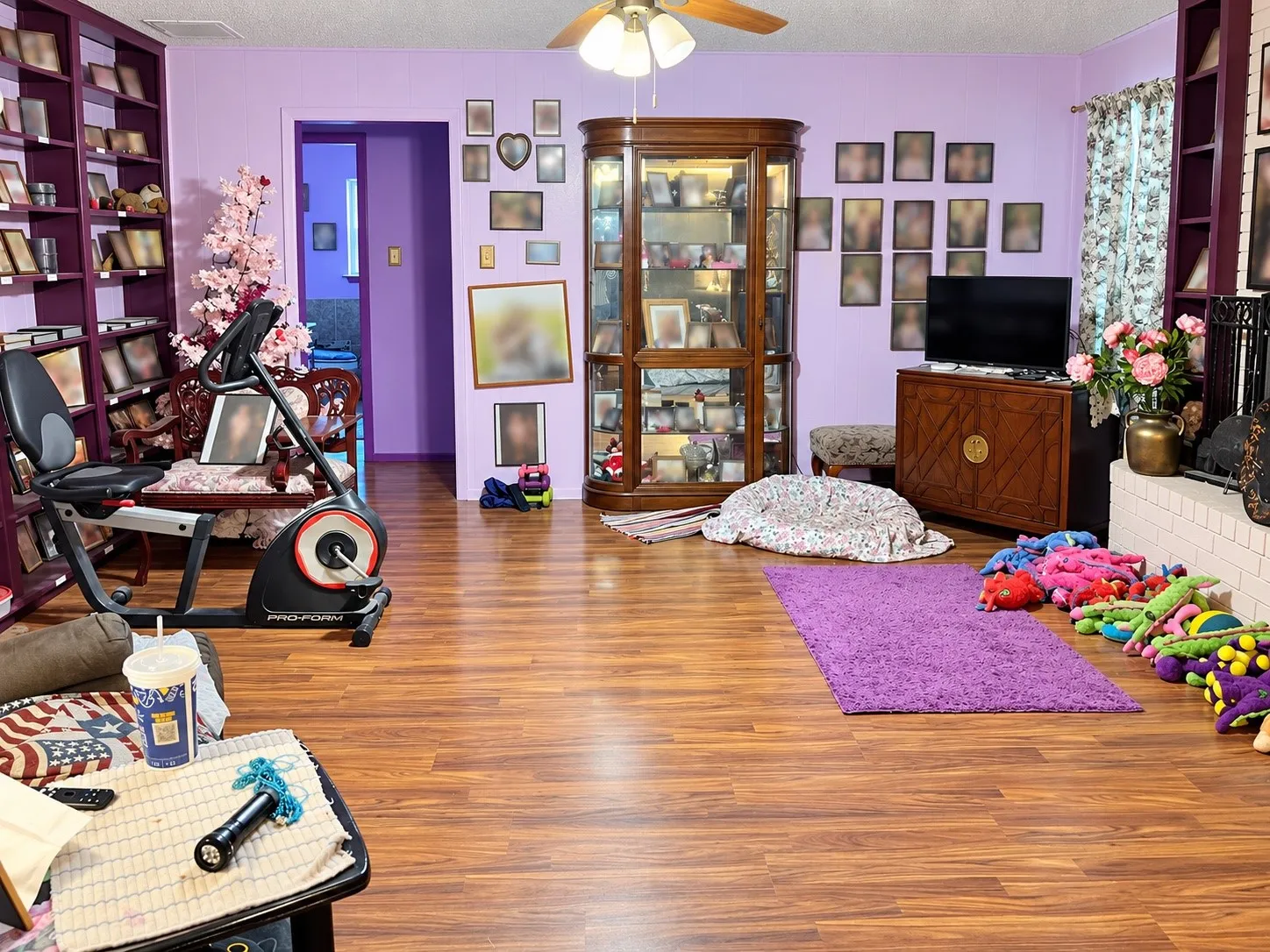Wood-finish flooring throughout the space