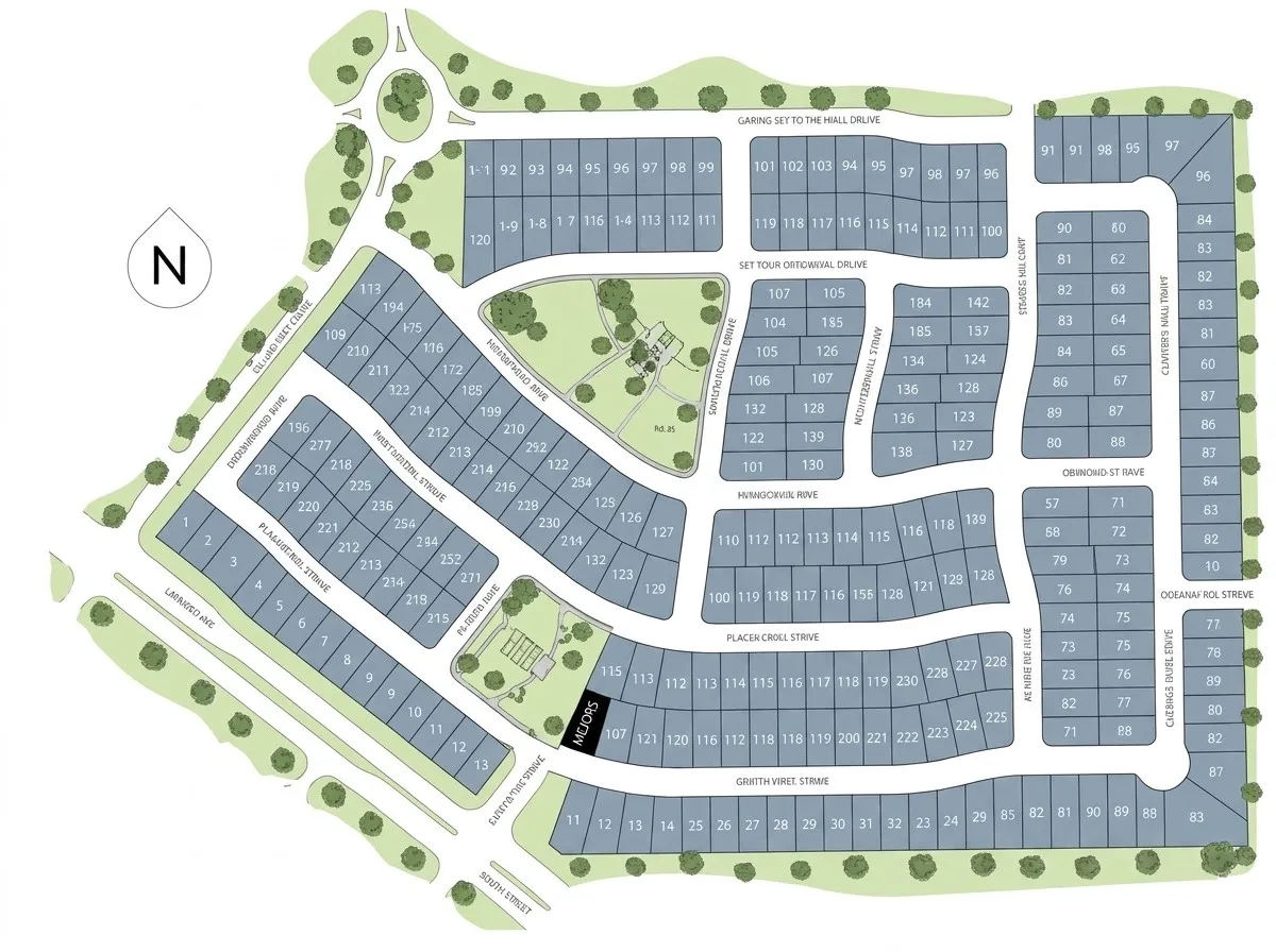 Site Plan. Illustrating the property's lot layout and street configuration