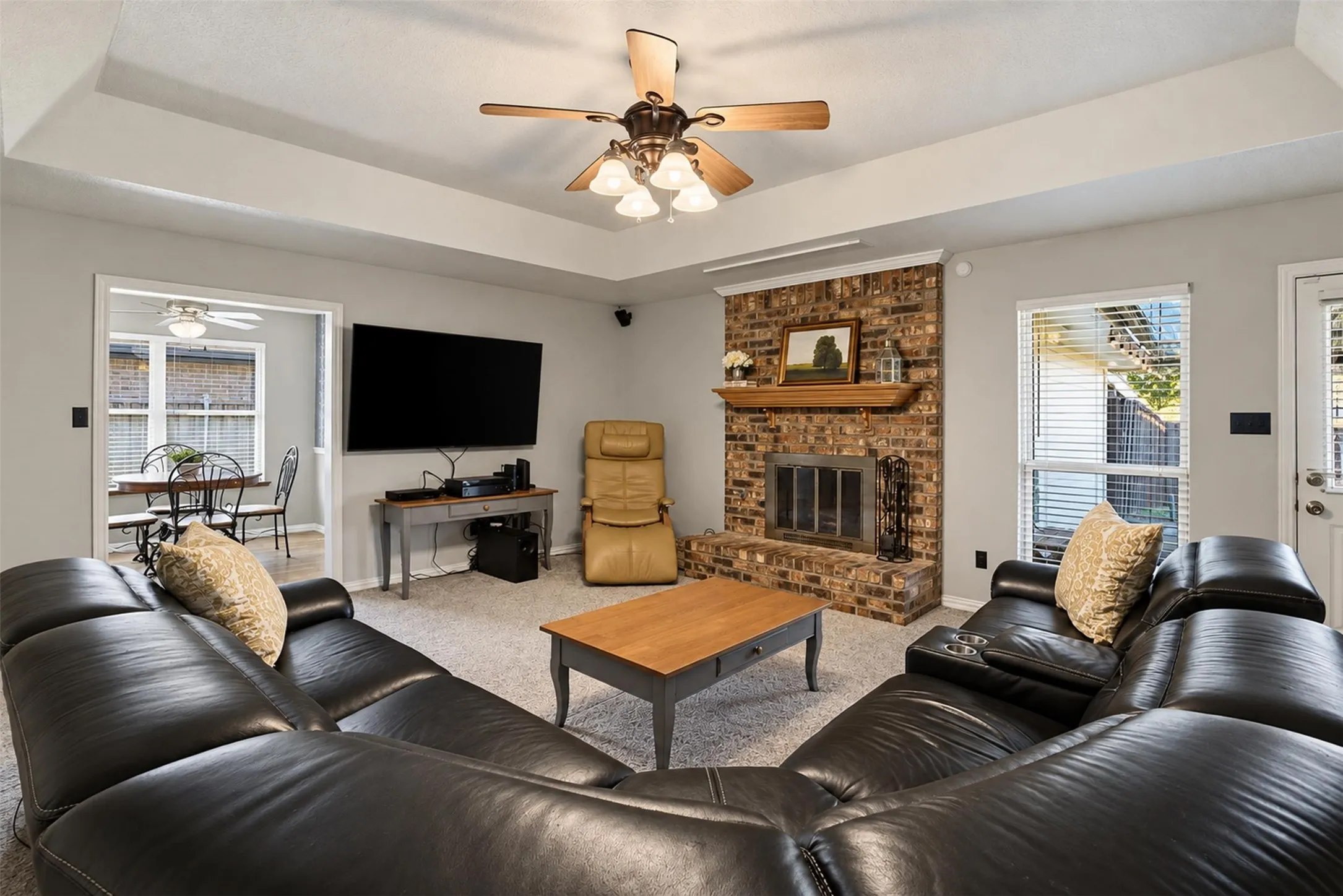 A cozy place to settle in, with a gas fireplace adding warmth and personality.