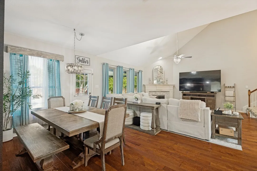 Open-concept living spaces flow effortlessly from the family room to the dining area and kitchen, ideal for entertaining.
