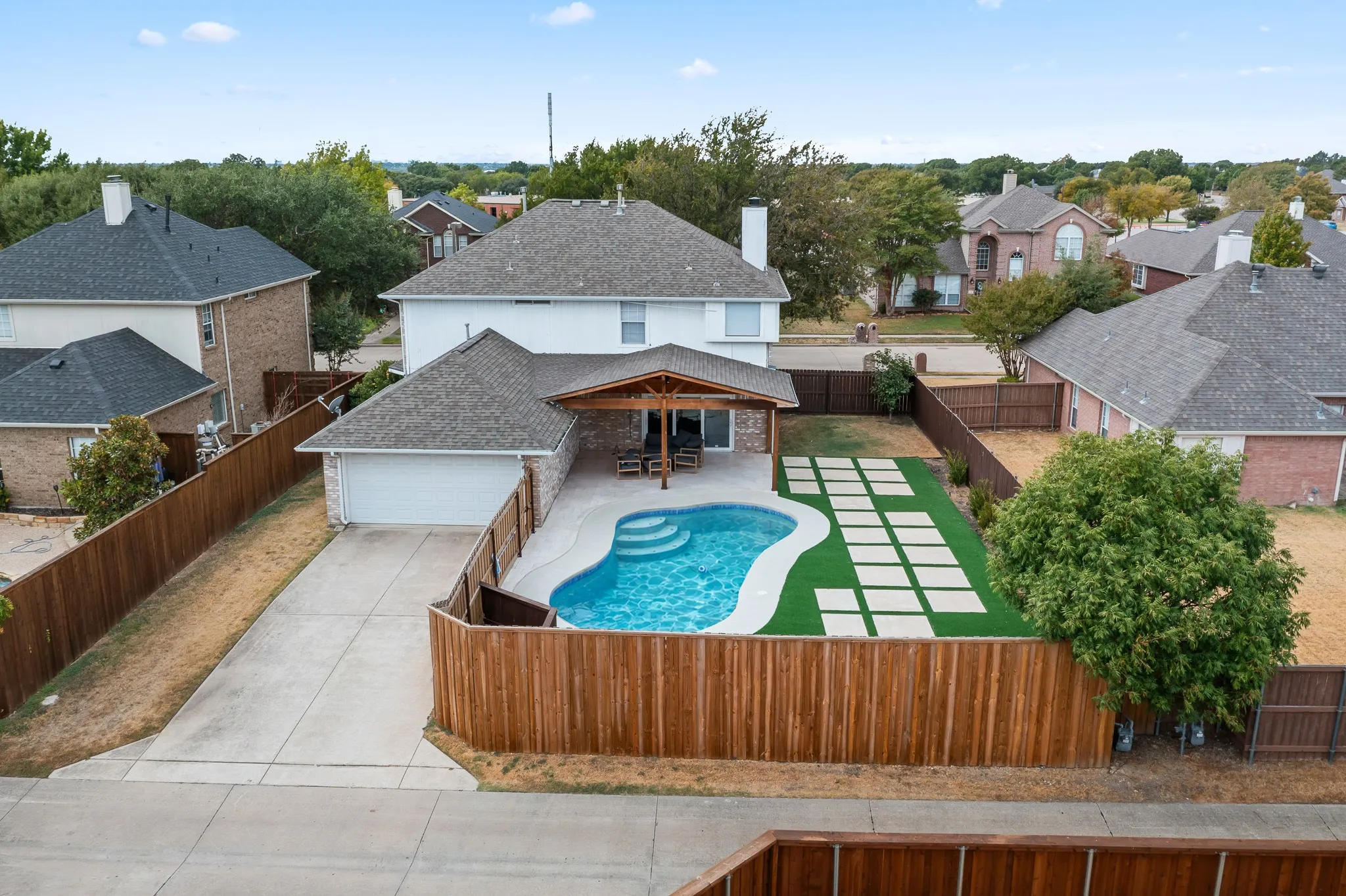 Photo edited to add water to pool. Not currently filled.