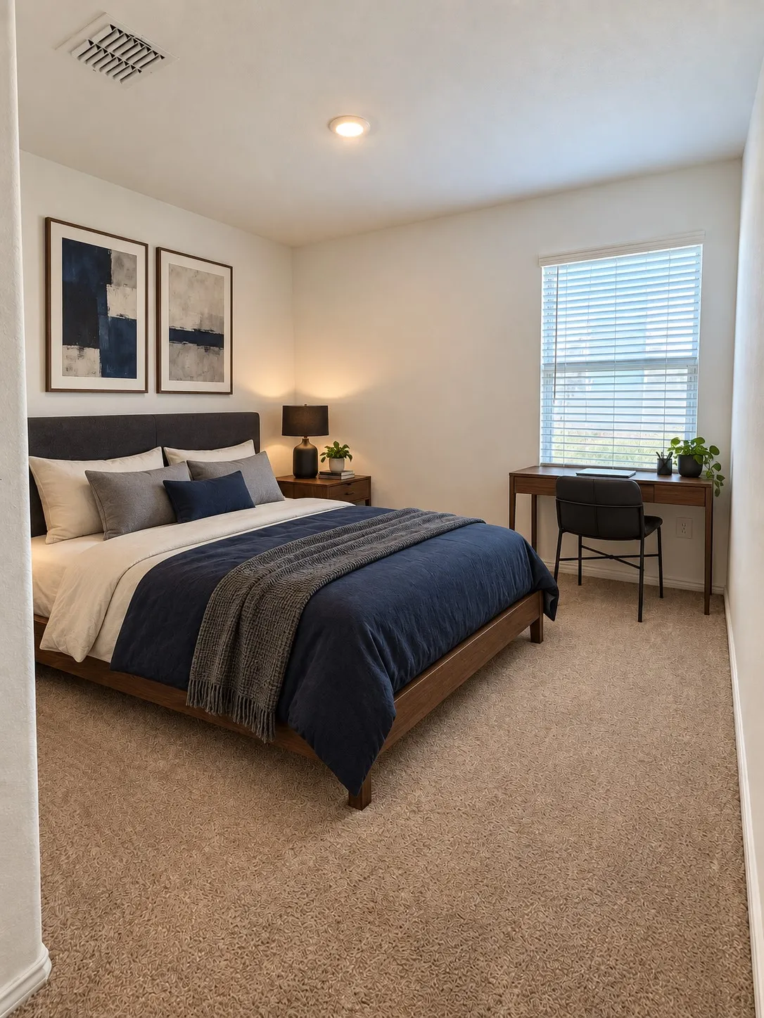 *Virtually Staged* Well-sized secondary bedroom featuring neutral carpeting, recessed lighting, and a  large window for natural light.